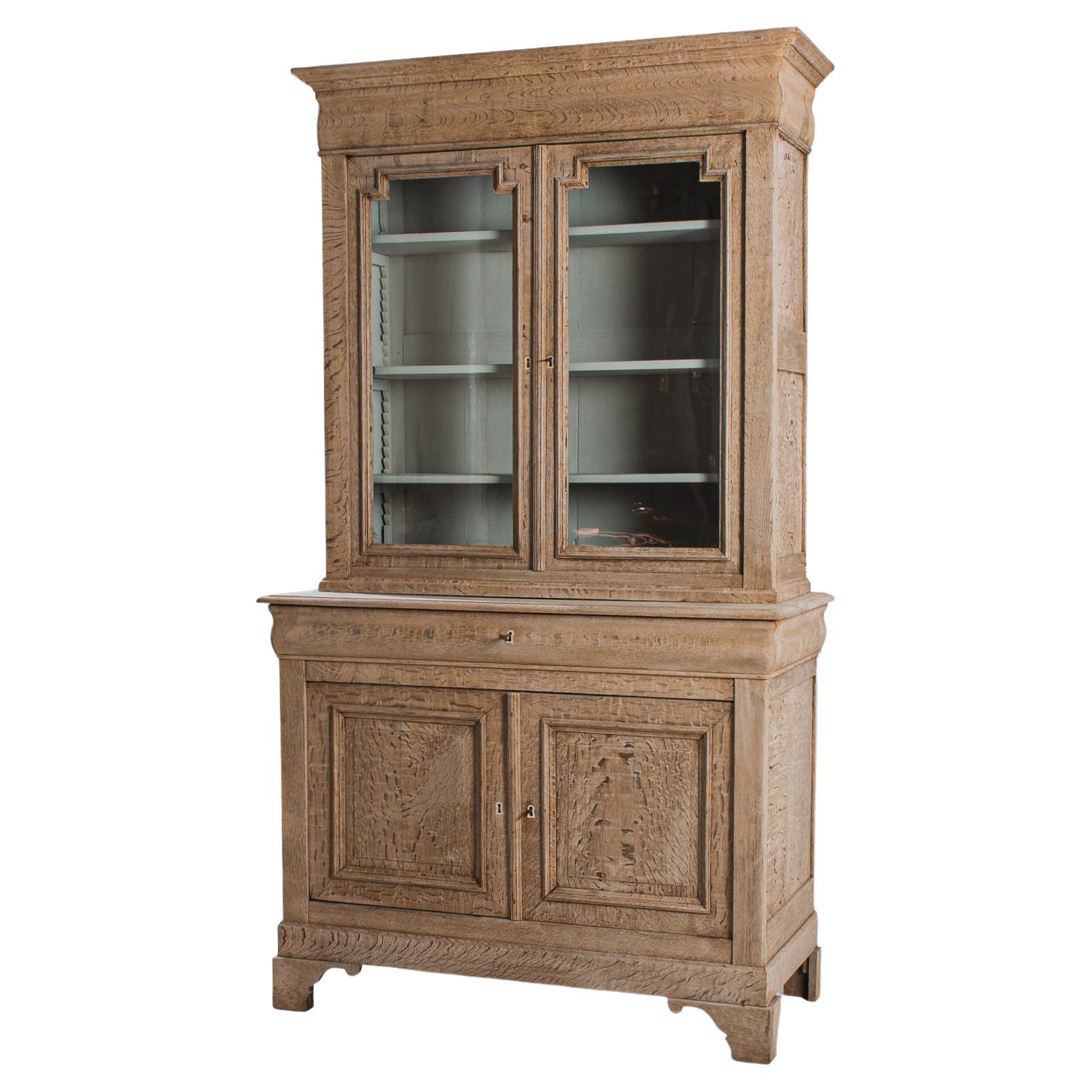 1870s French Bleached Oak Vitrine