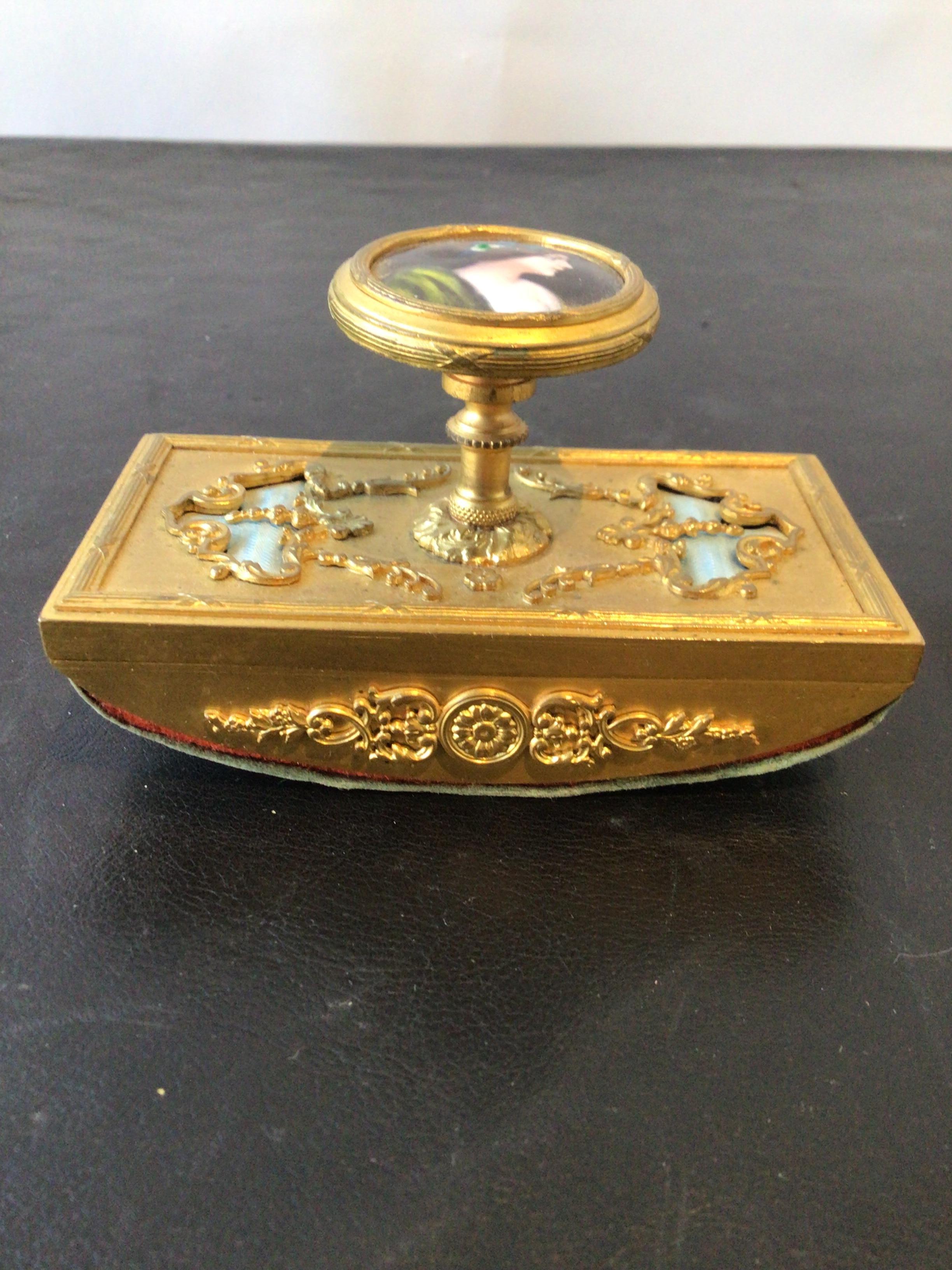 1870s French Bronze and Enamel Inkwell Set For Sale 3