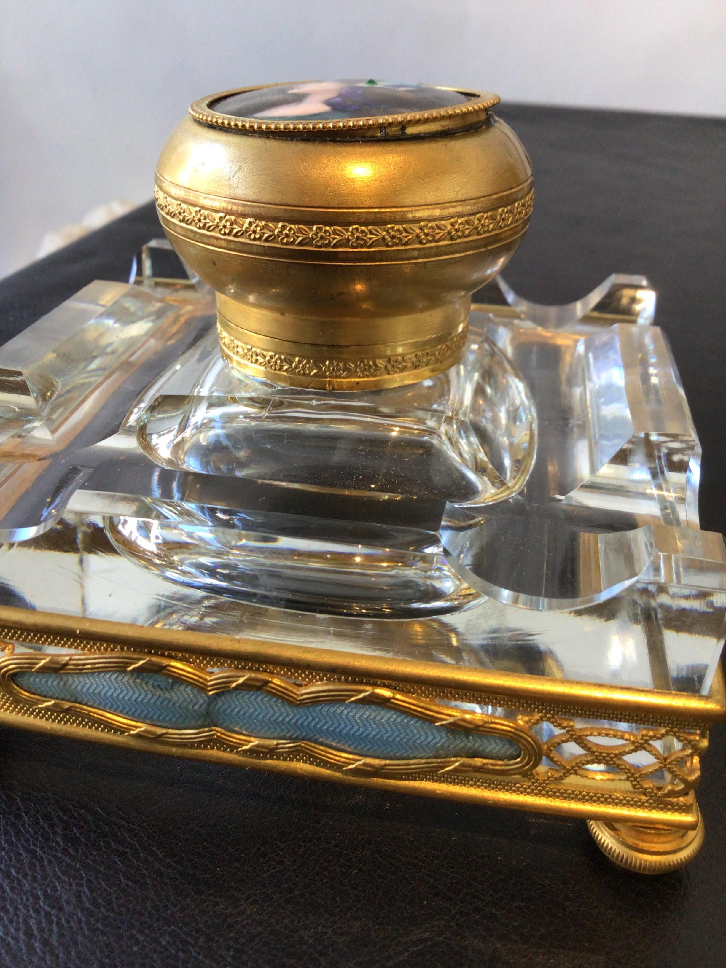 1870s French Bronze and Enamel Inkwell Set For Sale 8