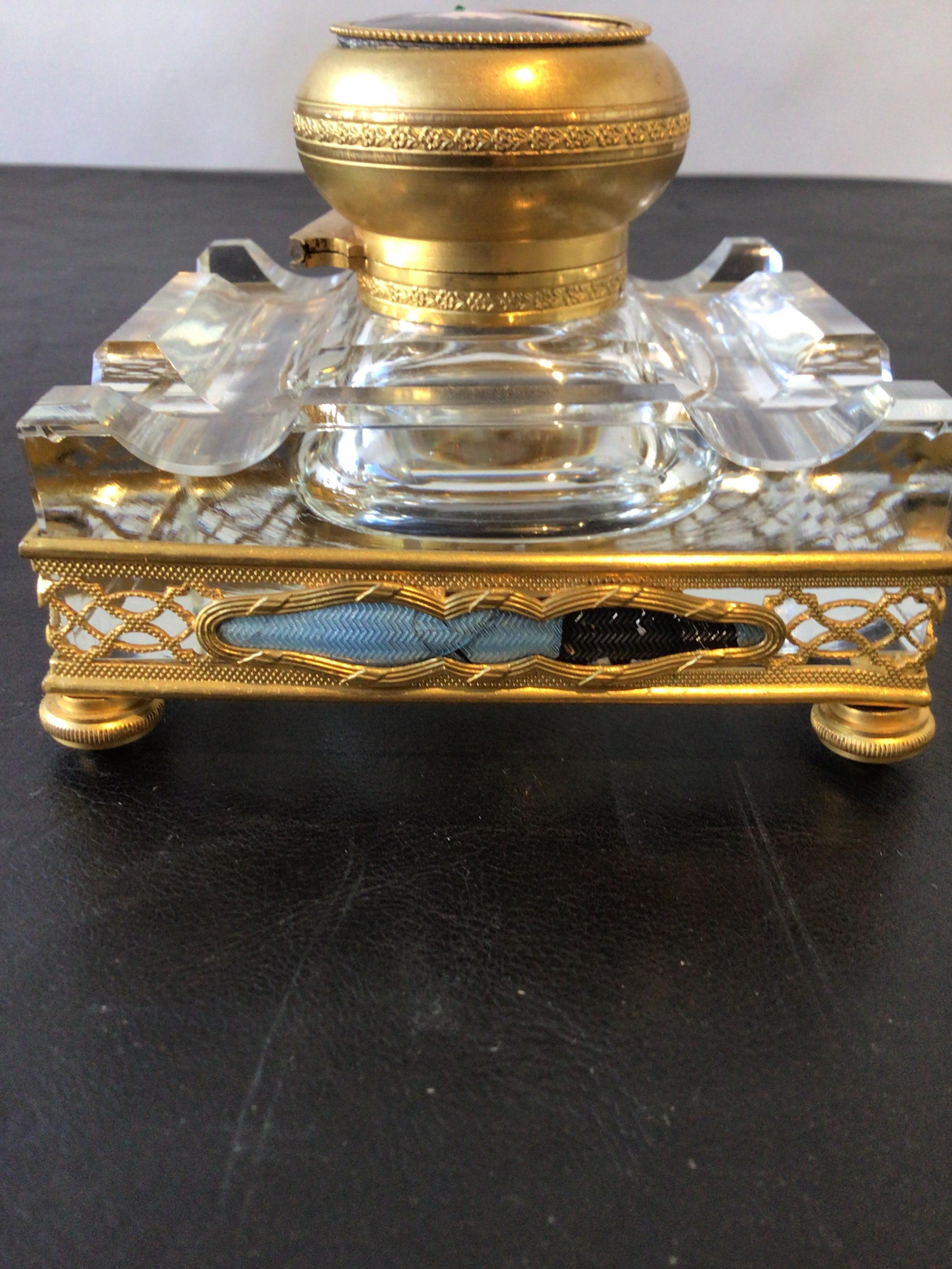 1870s French Bronze and Enamel Inkwell Set For Sale 1
