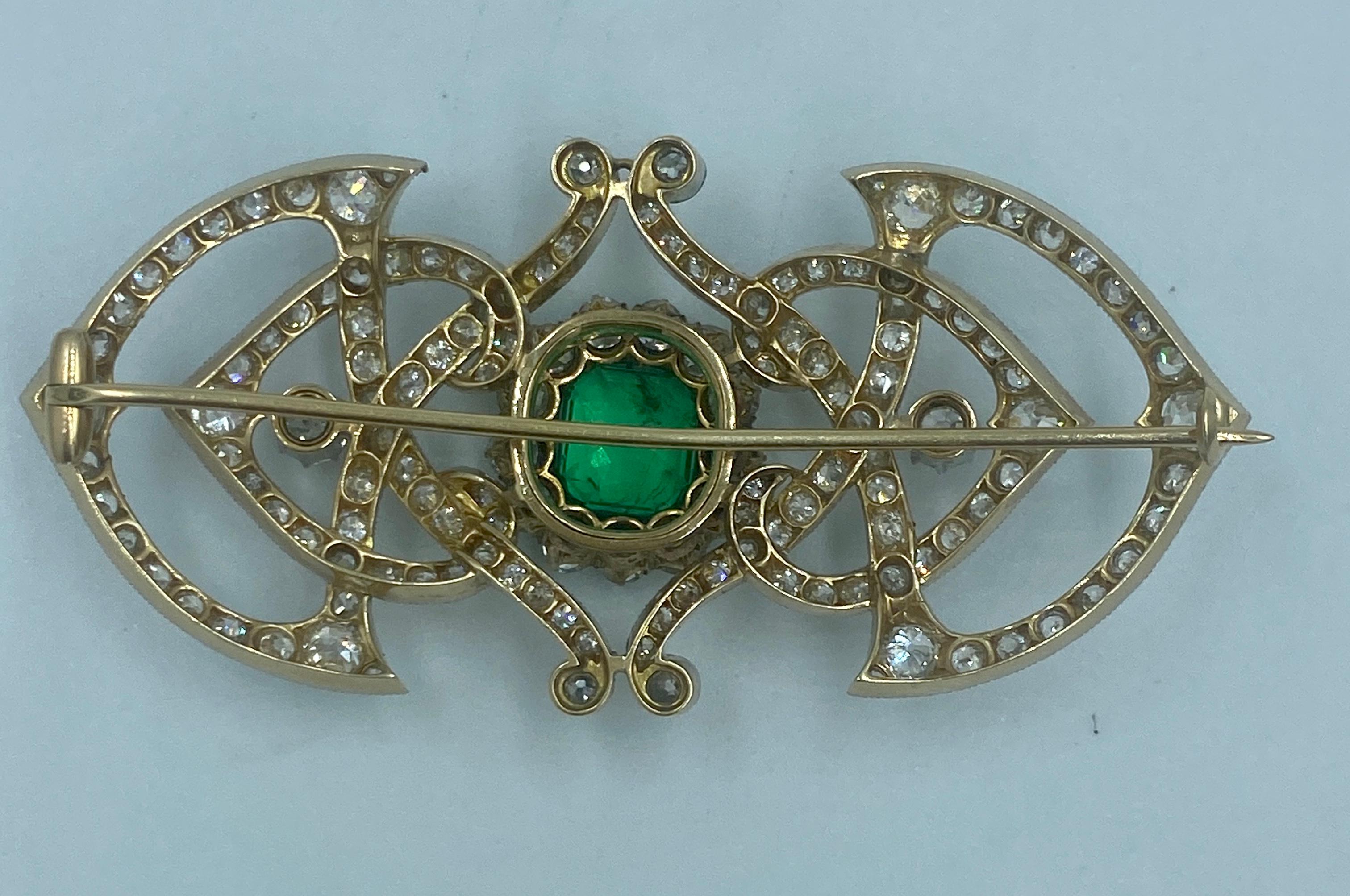 Victorian 1870s French emerald and diamond brooch