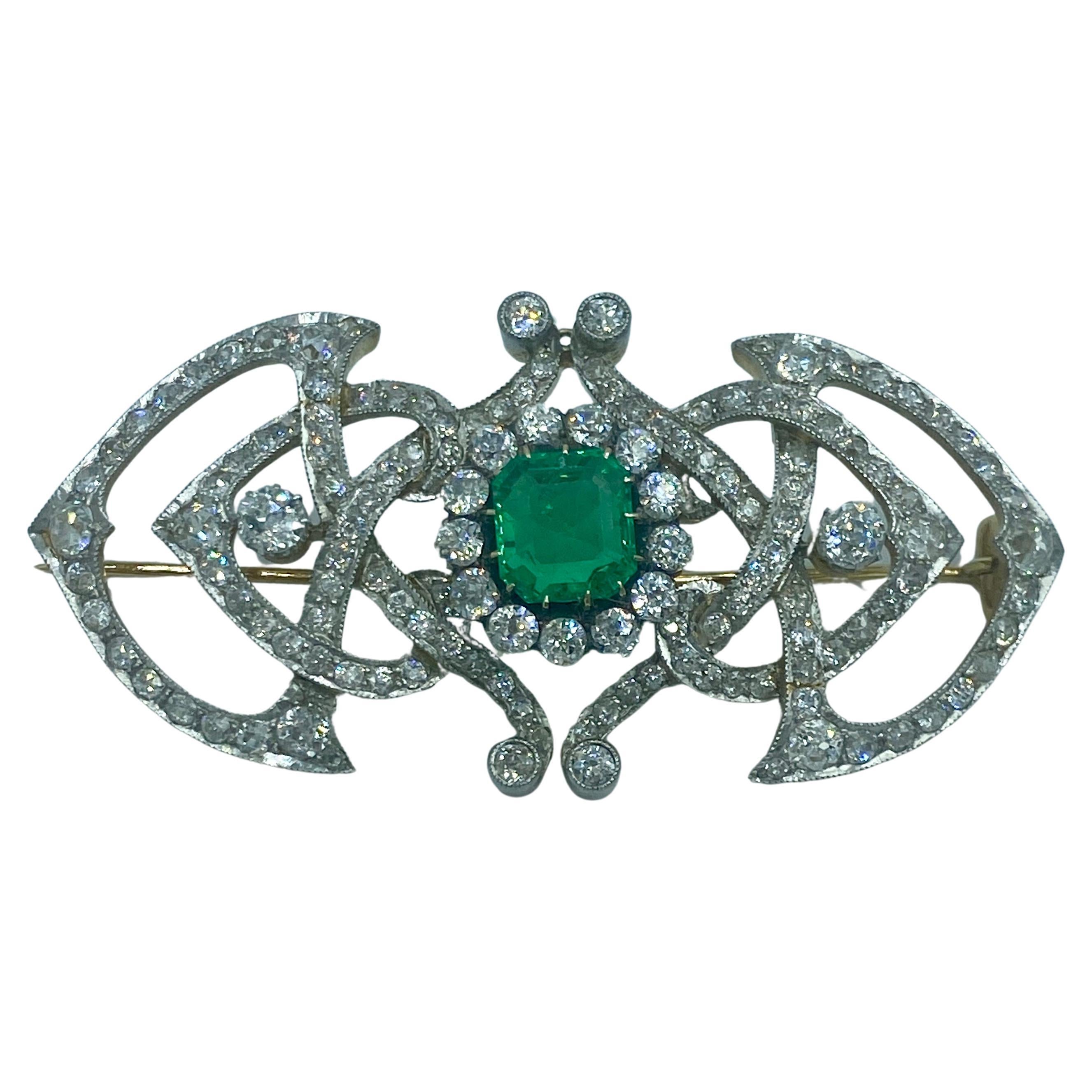 1870s French emerald and diamond brooch