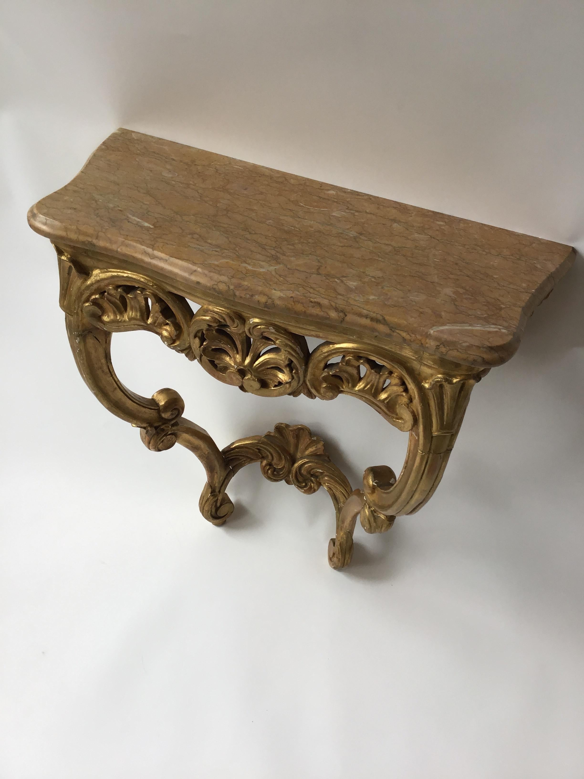 1870s French Giltwood Marble Top Wall Console In Good Condition In Tarrytown, NY