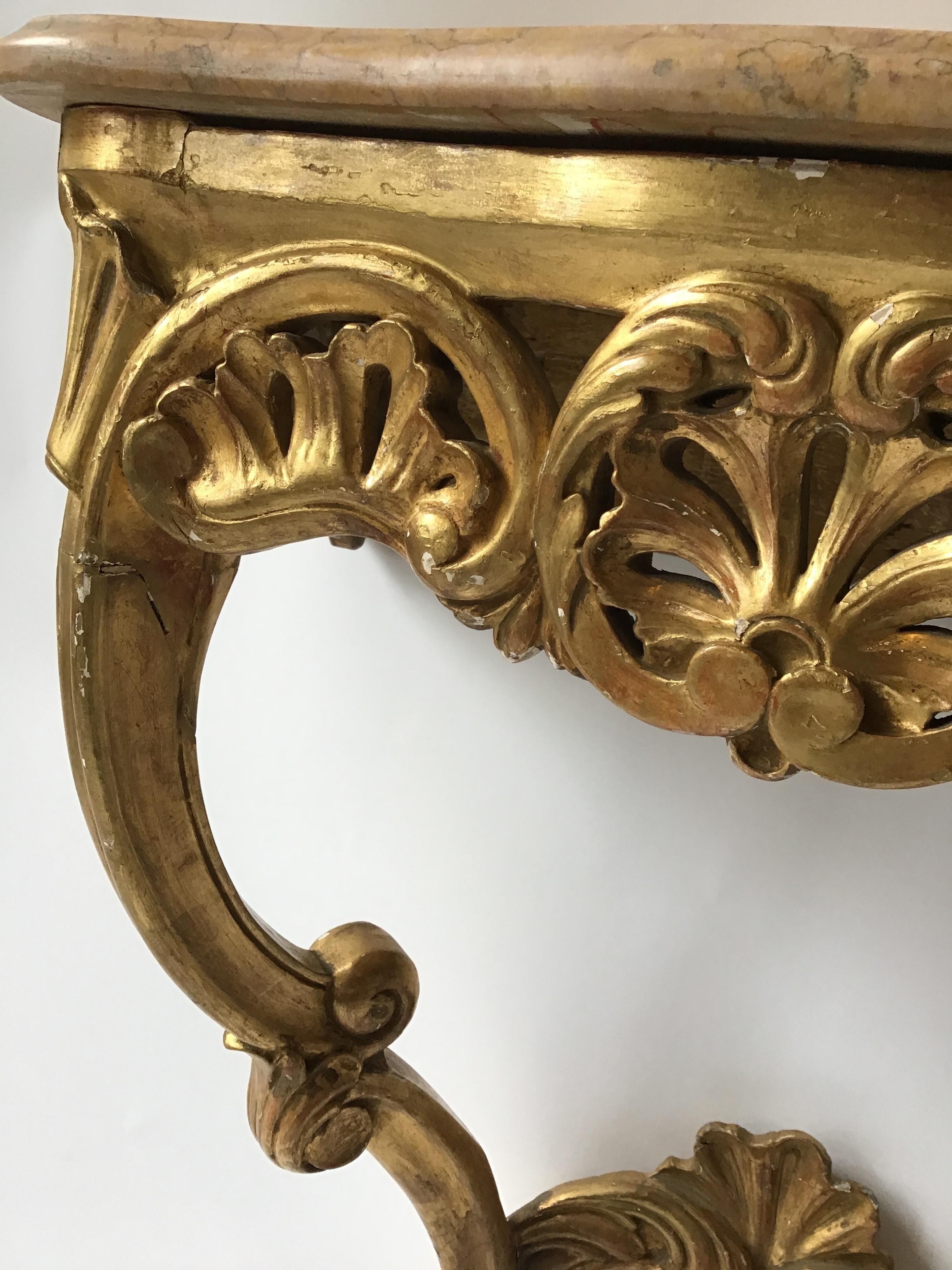 1870s French Giltwood Marble Top Wall Console 3