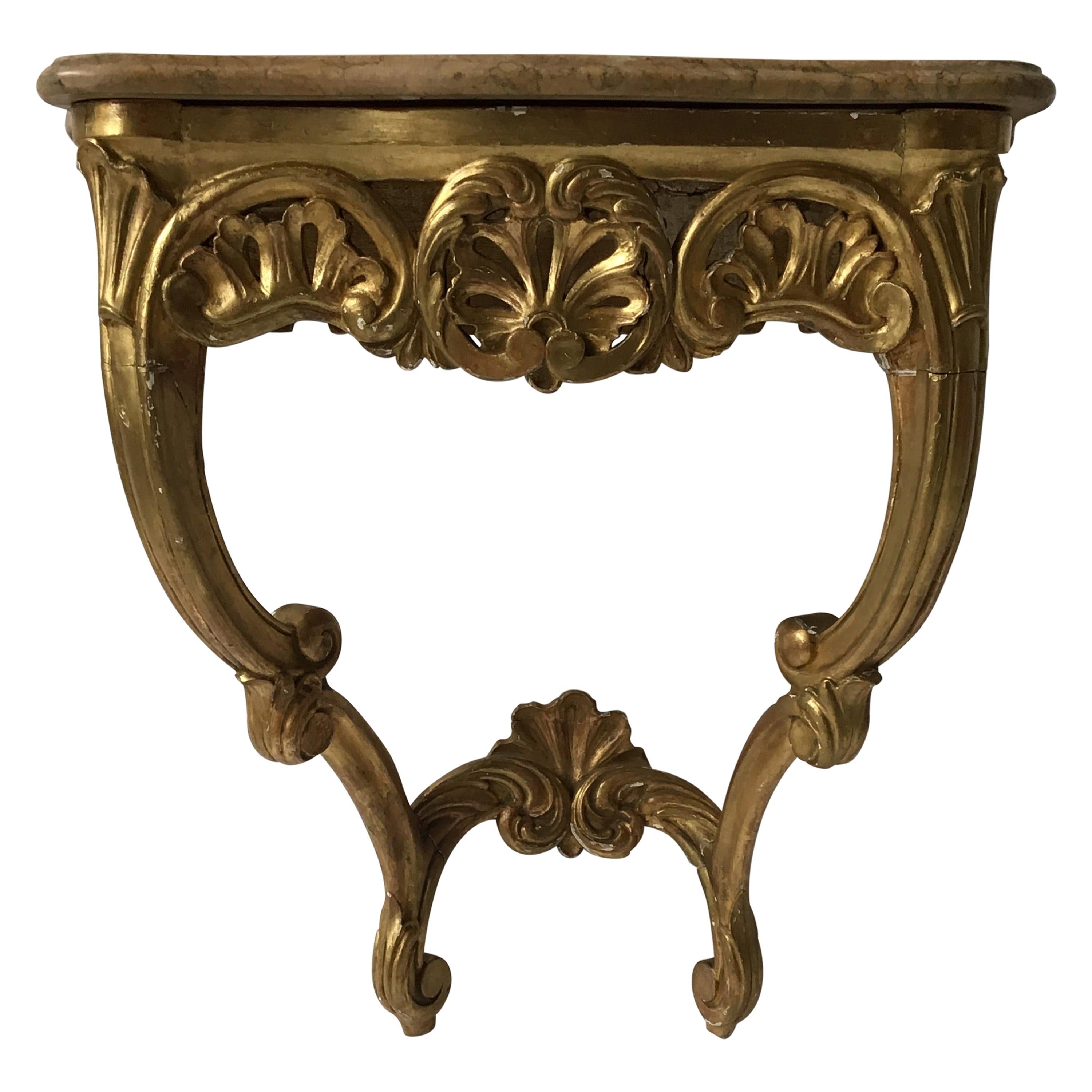 1870s French Giltwood Marble Top Wall Console