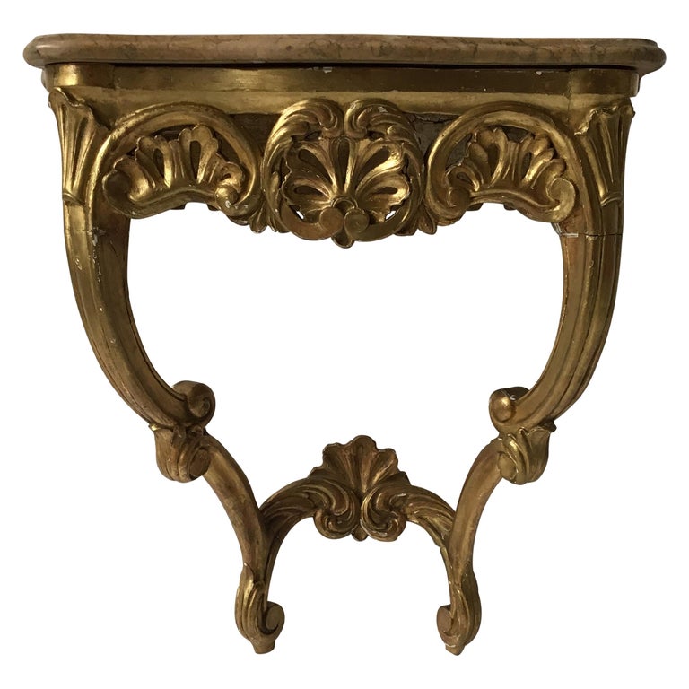 1870s French Giltwood Marble Top Wall Console at 1stDibs