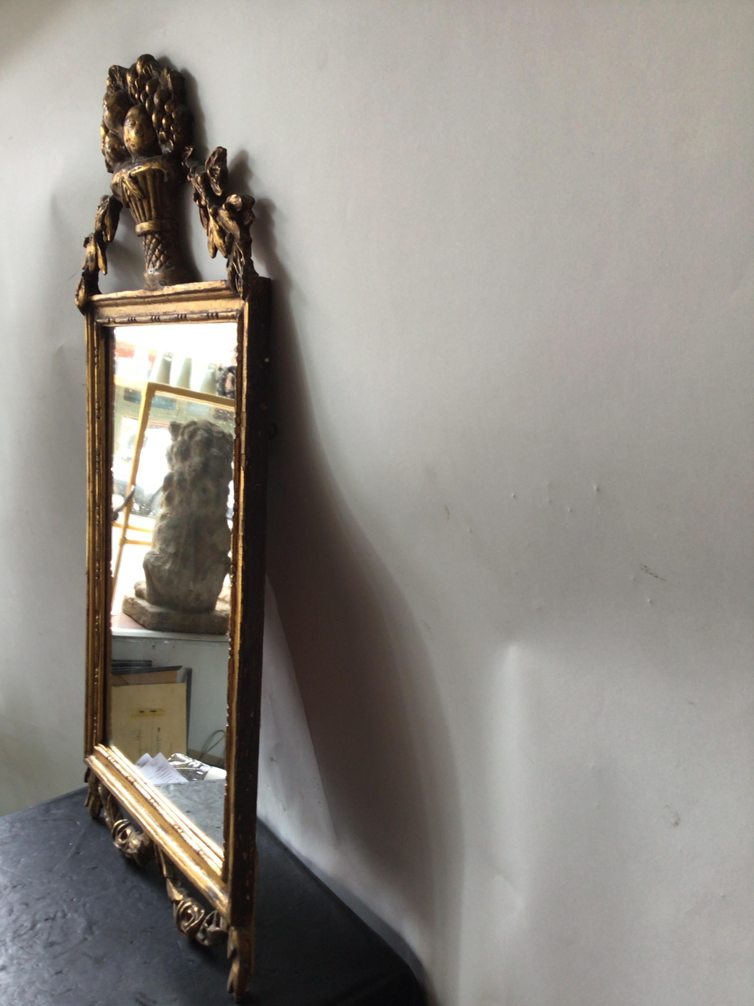 Late 19th Century 1870s French Gilt Wood Mirror with Basket of Flowers For Sale