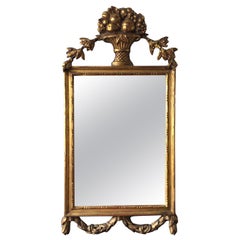 1870s French Gilt Wood Mirror with Basket of Flowers