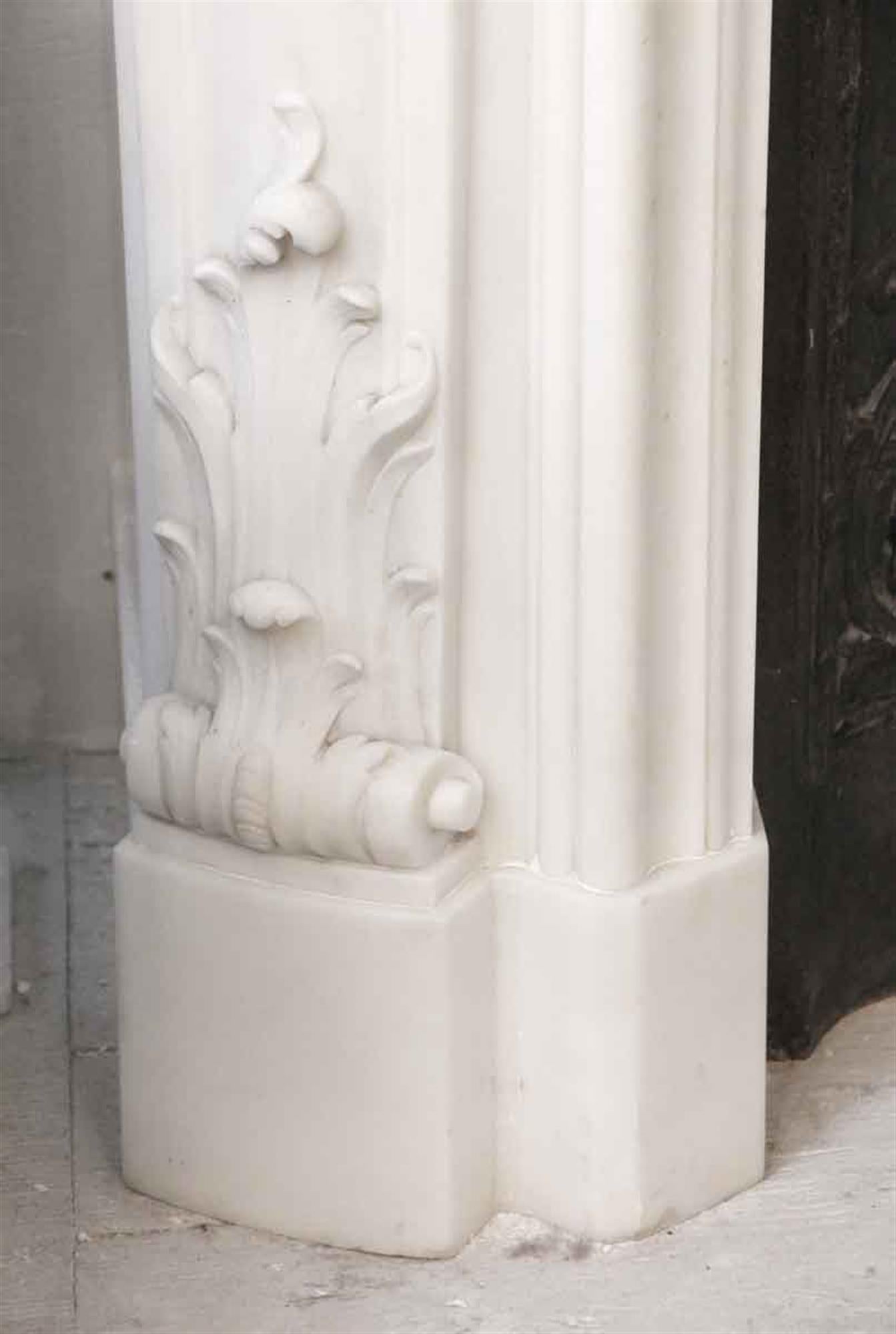 1870s French Heavily Hand Carved Marble Mantel with Cast Iron Insert 2