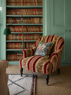 1870s French Napoleon III Floral Striped Velvet Crapaud Armchair