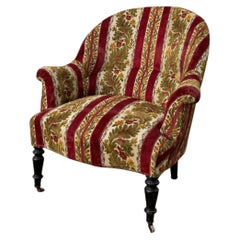 1870s French Napoleon III Floral Striped Velvet Crapaud Armchair