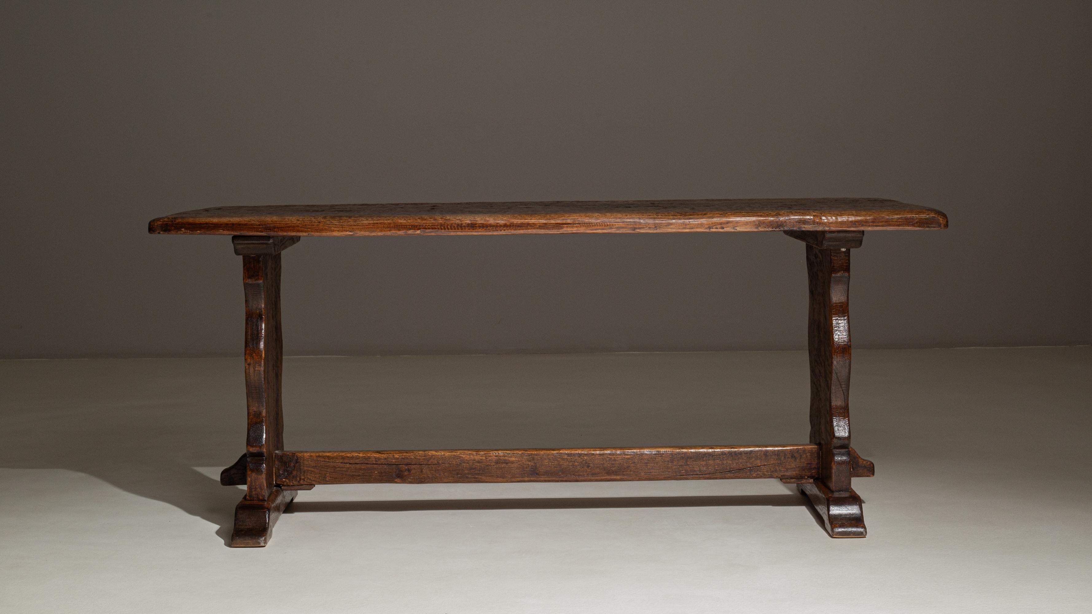 Quercia 1870s French Oak Trestle Dining Table In Original Patina in vendita