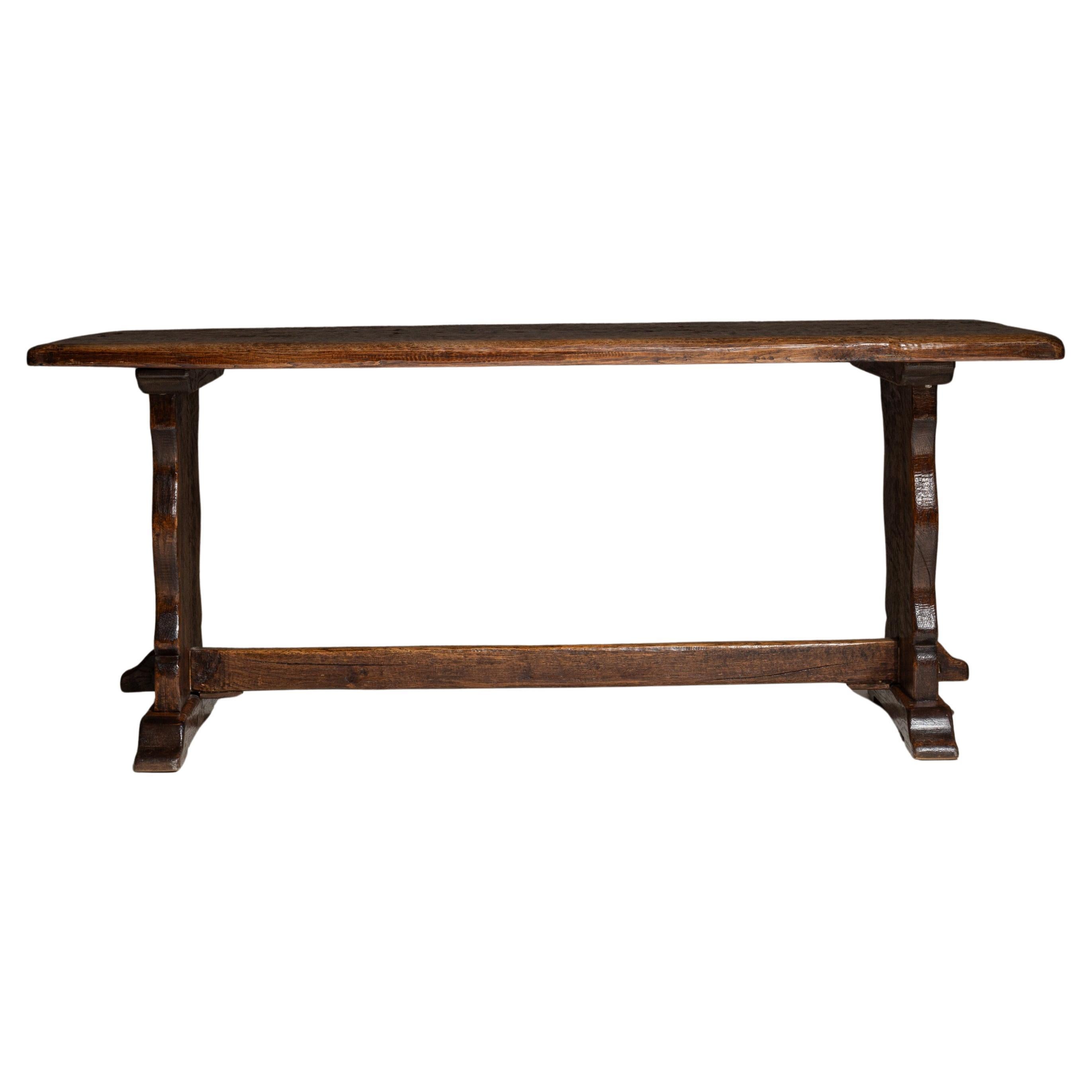 1870s French Oak Trestle Dining Table In Original Patina