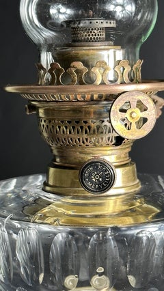 1870s French Onyx and Bronze Oil Lamp with Crystal Reservoir - 30.7in