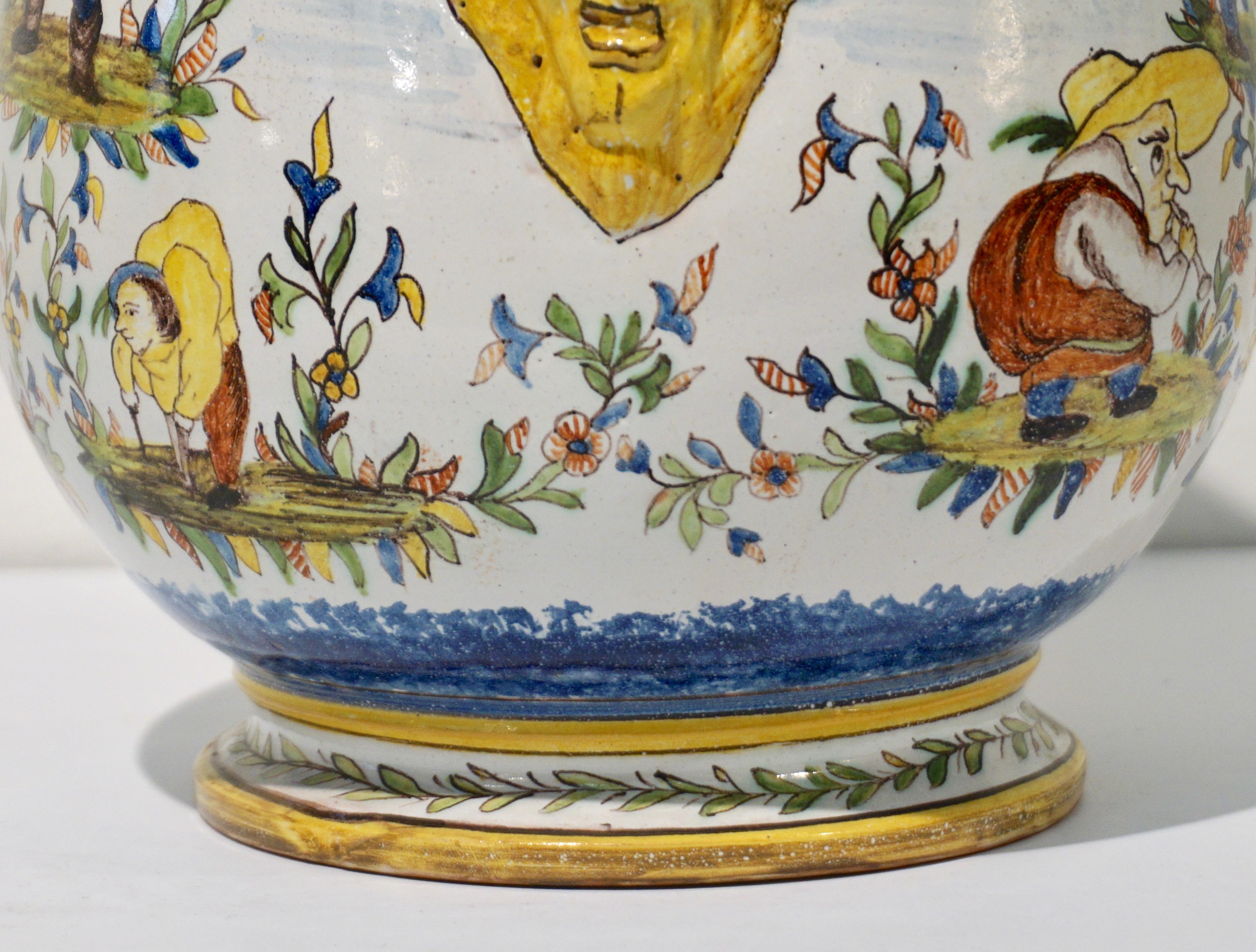 1870s French Pair of Yellow Blue Green Red White Majolica Jardinières / Planters For Sale 2