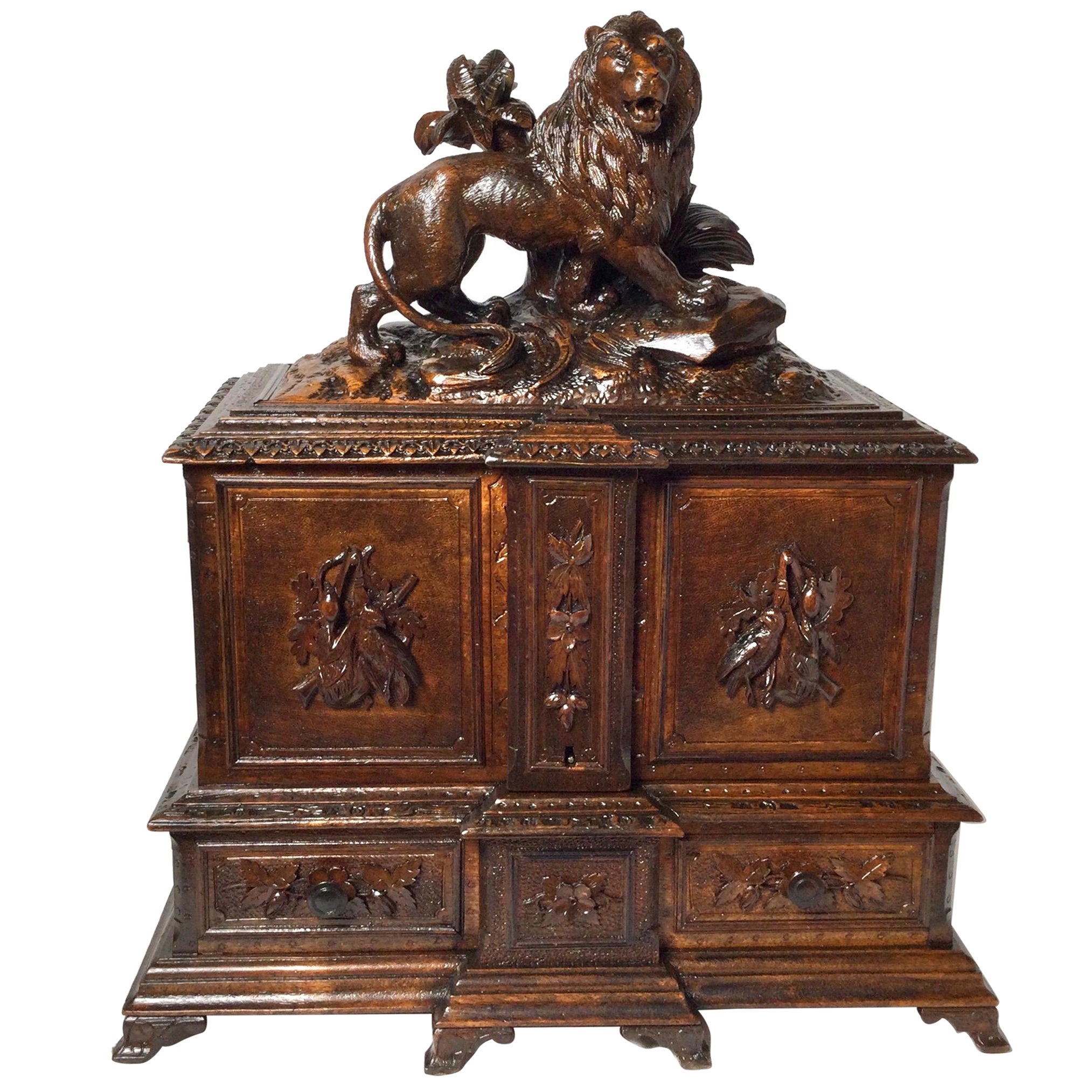 1870's Hand Carved Black Forrest Humidor Cigar Cabinet