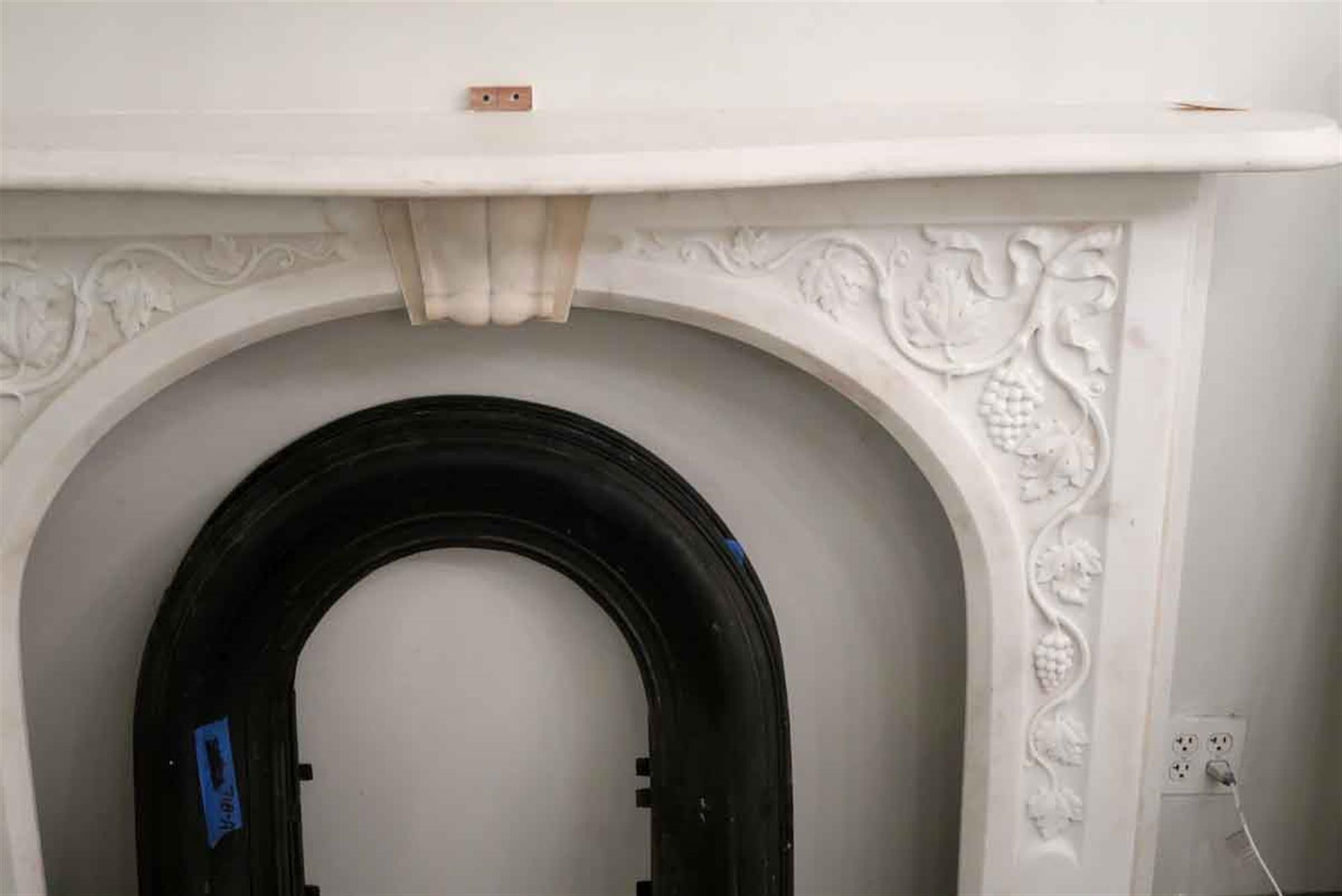 American 1870s Hand Carved White Grapevine Motif Marble Mantel