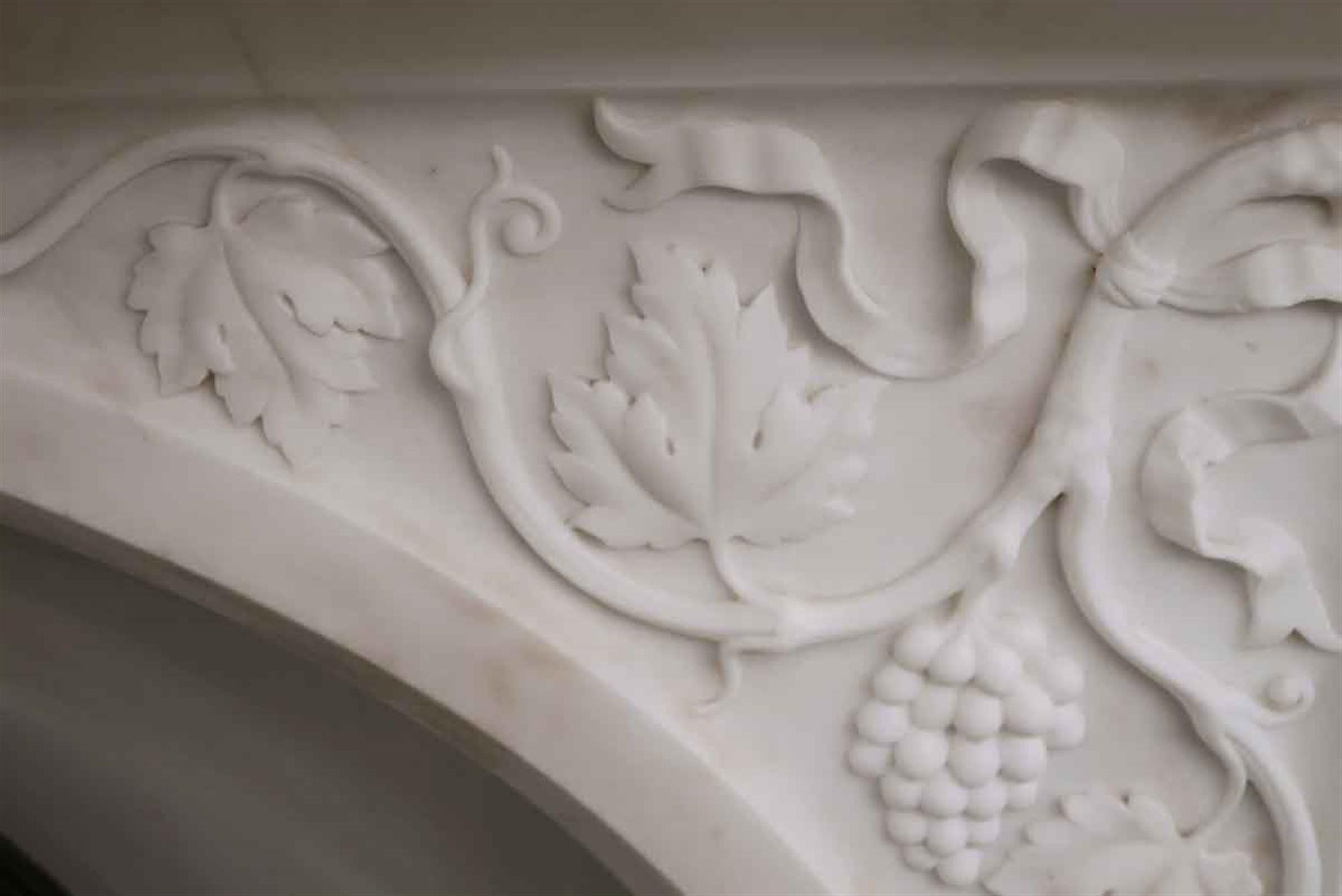 Hand-Carved 1870s Hand Carved White Grapevine Motif Marble Mantel