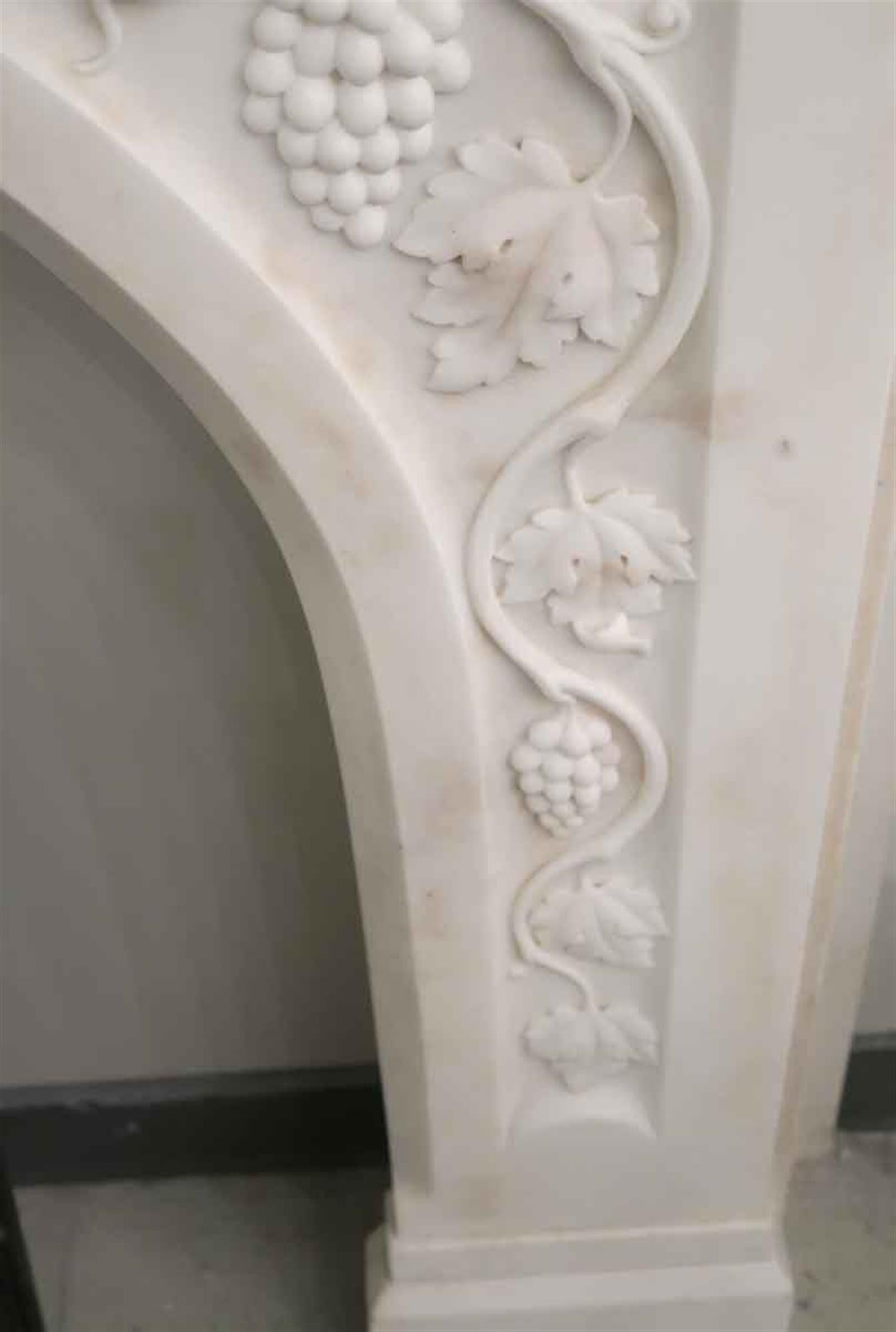 1870s Hand Carved White Grapevine Motif Marble Mantel In Good Condition In New York, NY