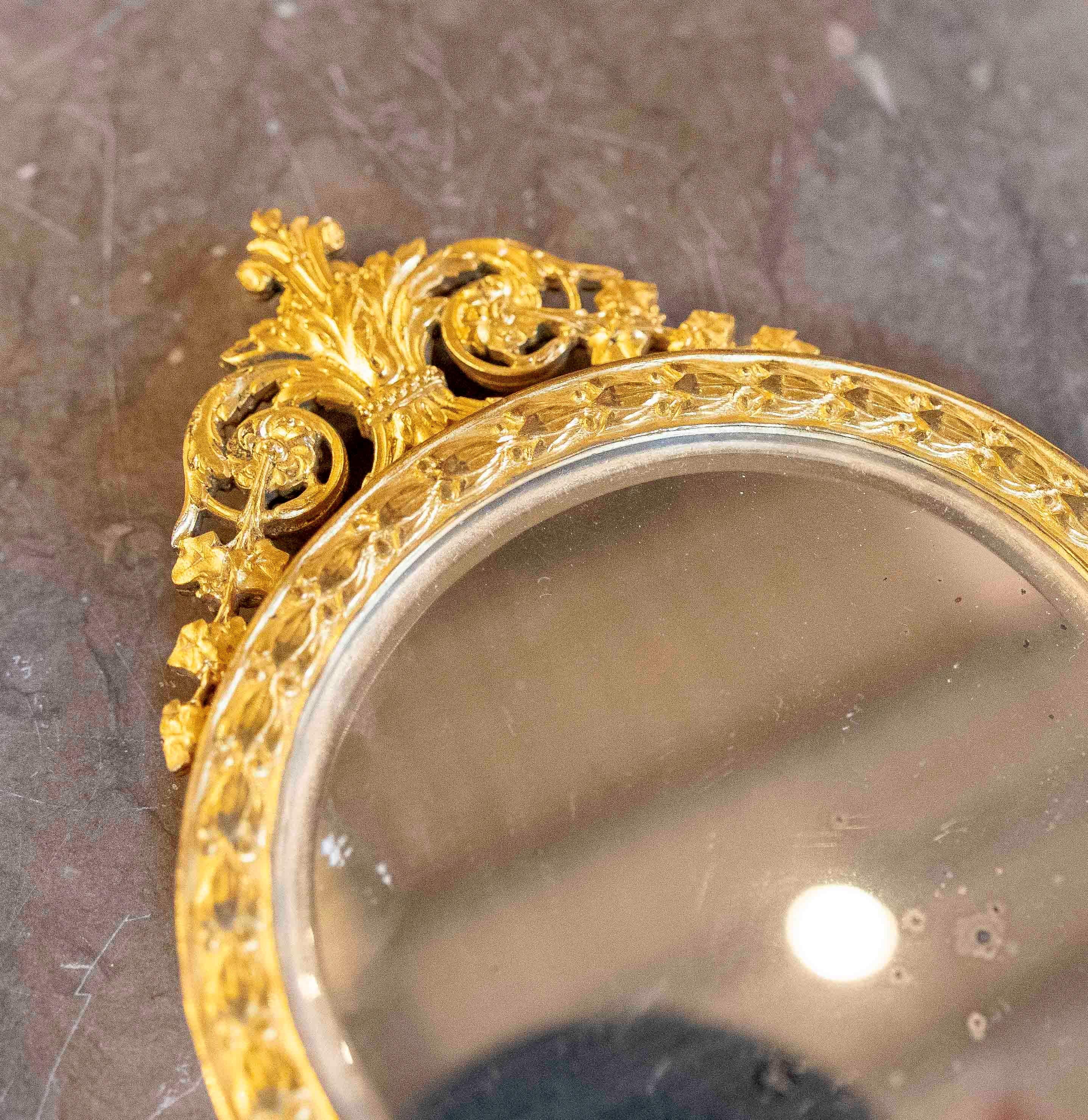 1870s Hand Mirror with Decorated Golden Frame & Central Miniature, Baroque Style 3