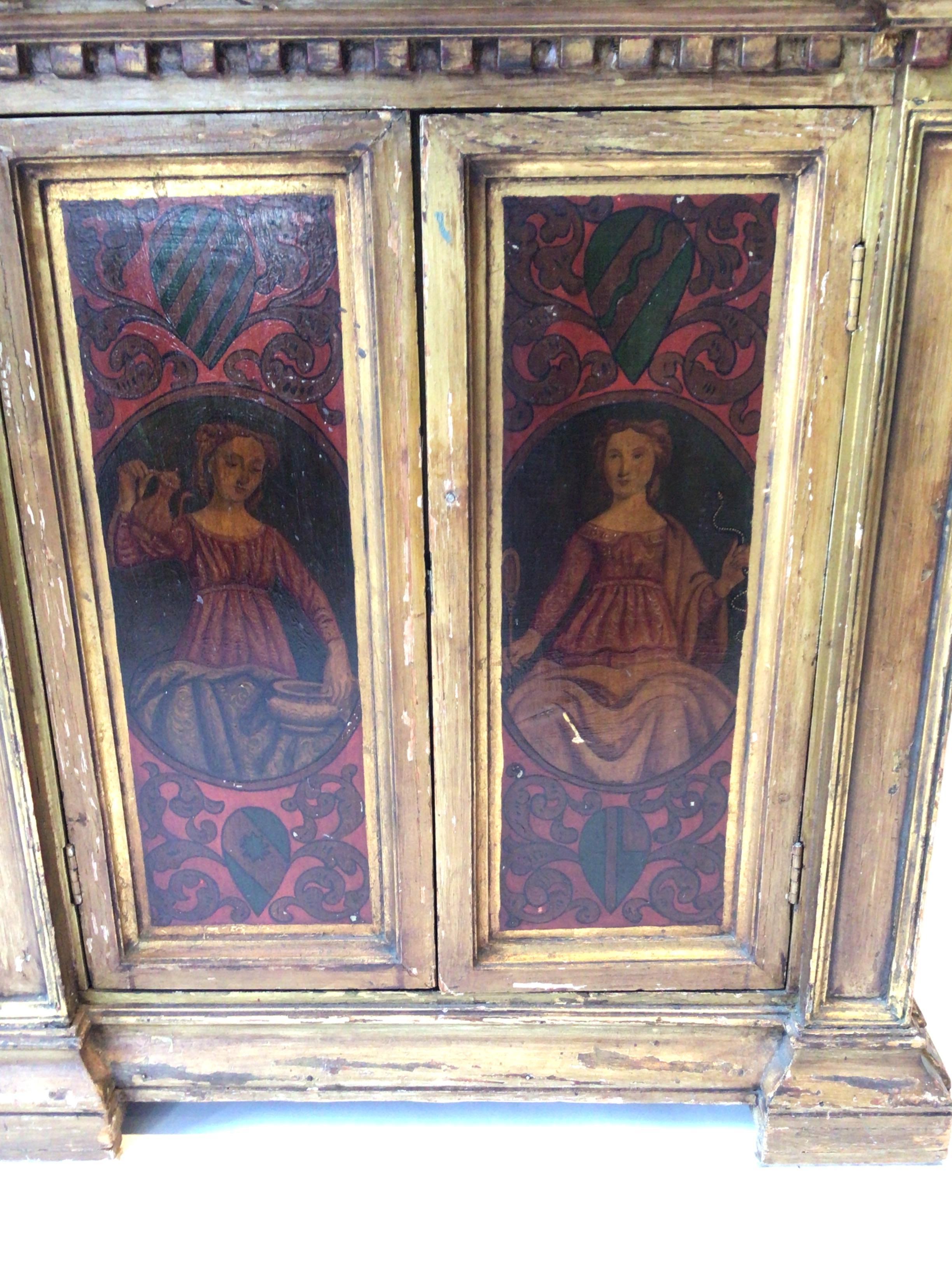 Wood 1870s Italian Renaissance Style Painted Cupboard For Sale
