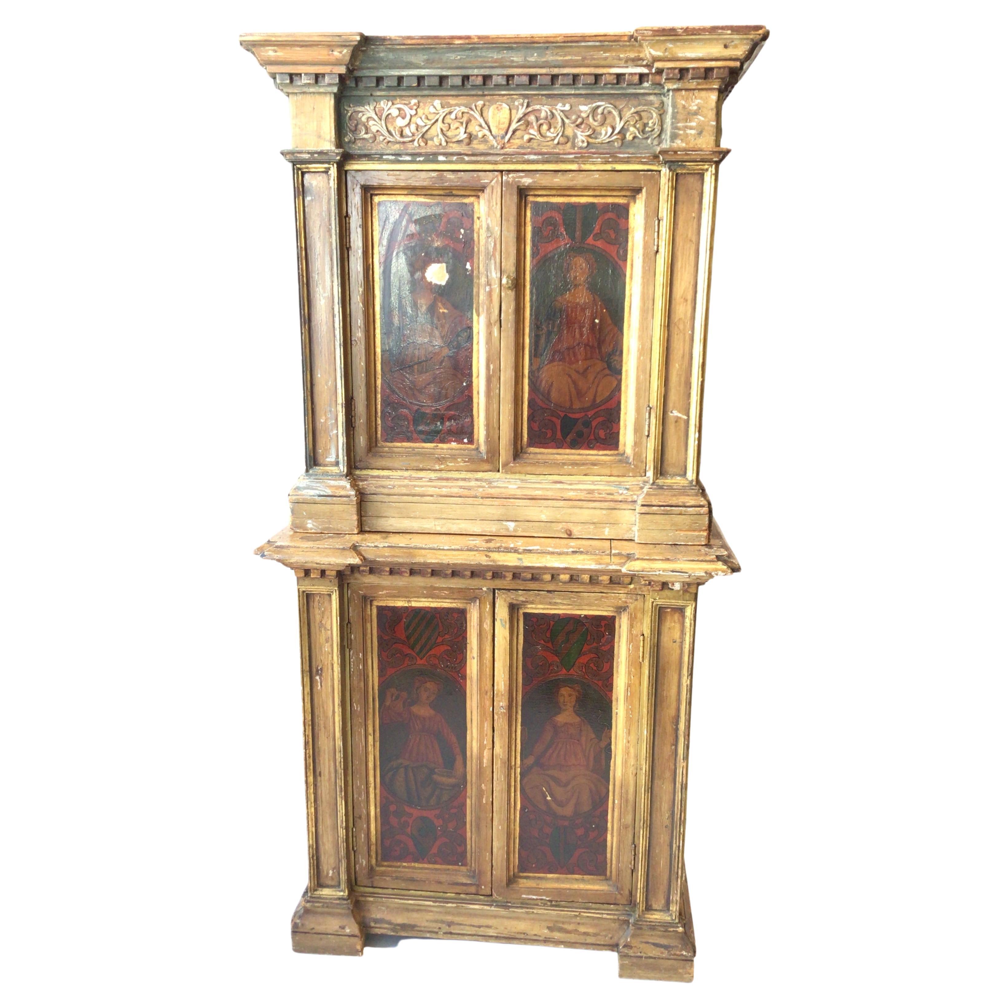 1870s Italian Renaissance Style Painted Cupboard For Sale
