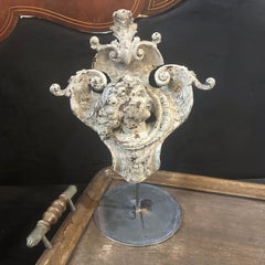1870s Louis Philippe Hand-carved Italian Wood Fragment on an Iron Base