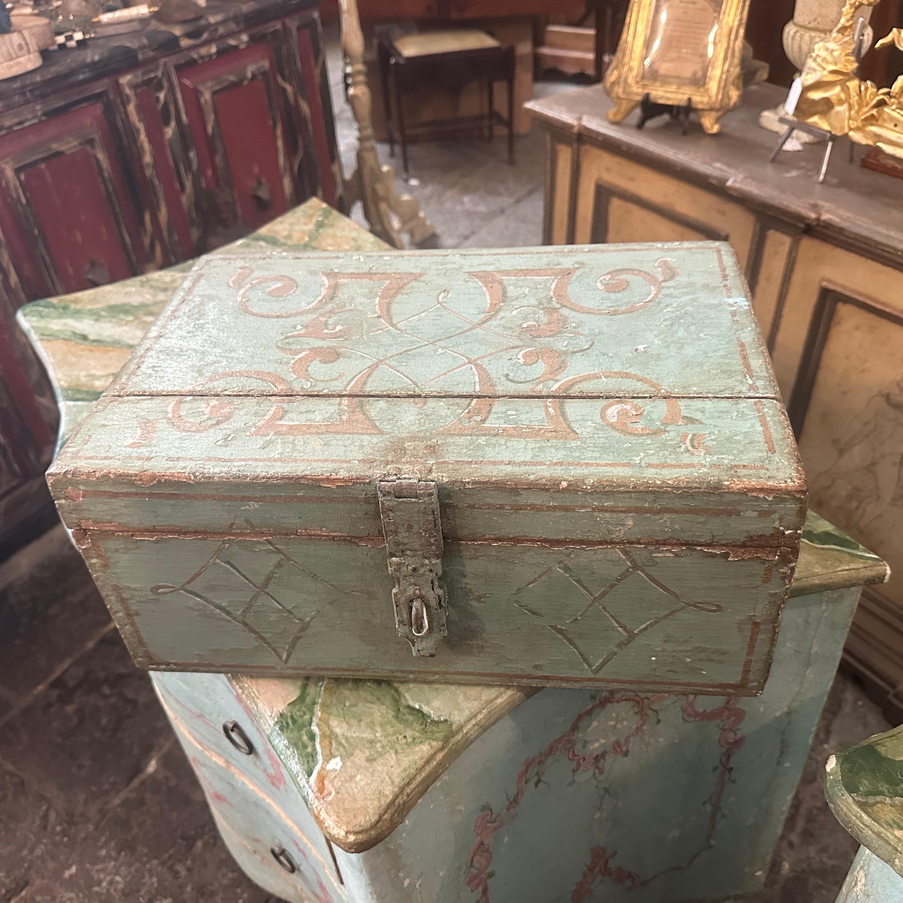 Italian 1870s Louis Philippe Light Blue and Brown Lacquered Wood Sicilian Box For Sale