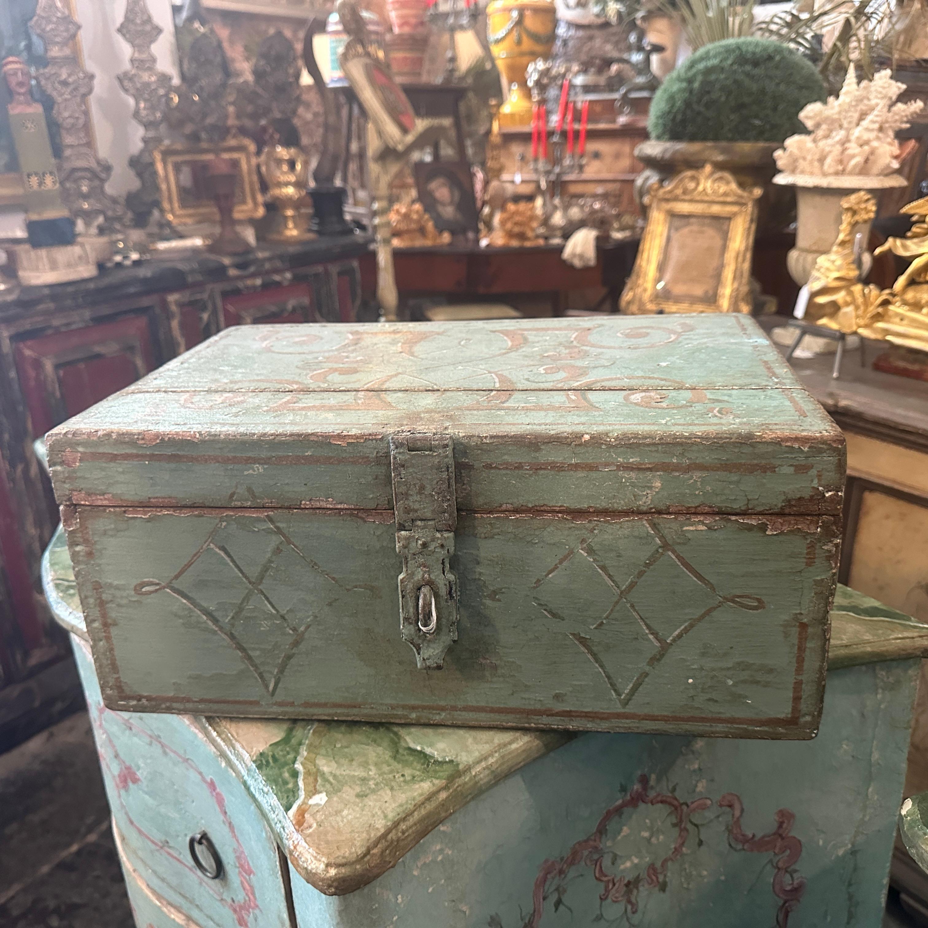 Hand-Crafted 1870s Louis Philippe Light Blue and Brown Lacquered Wood Sicilian Box For Sale