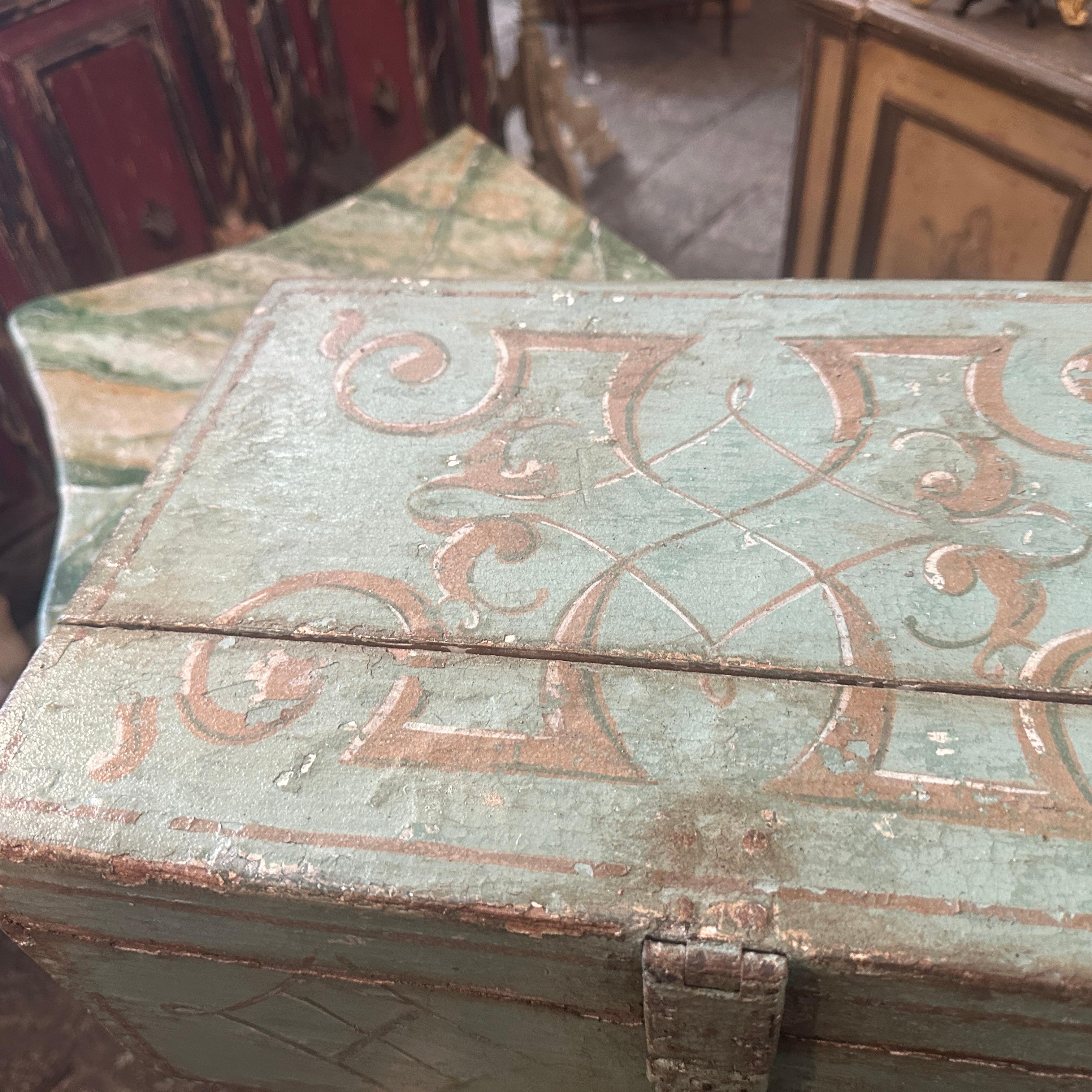 19th Century 1870s Louis Philippe Light Blue and Brown Lacquered Wood Sicilian Box For Sale