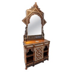1870s Magnificent Moorish Piece of Furniture with a Mirror and Marquetry Inlay.