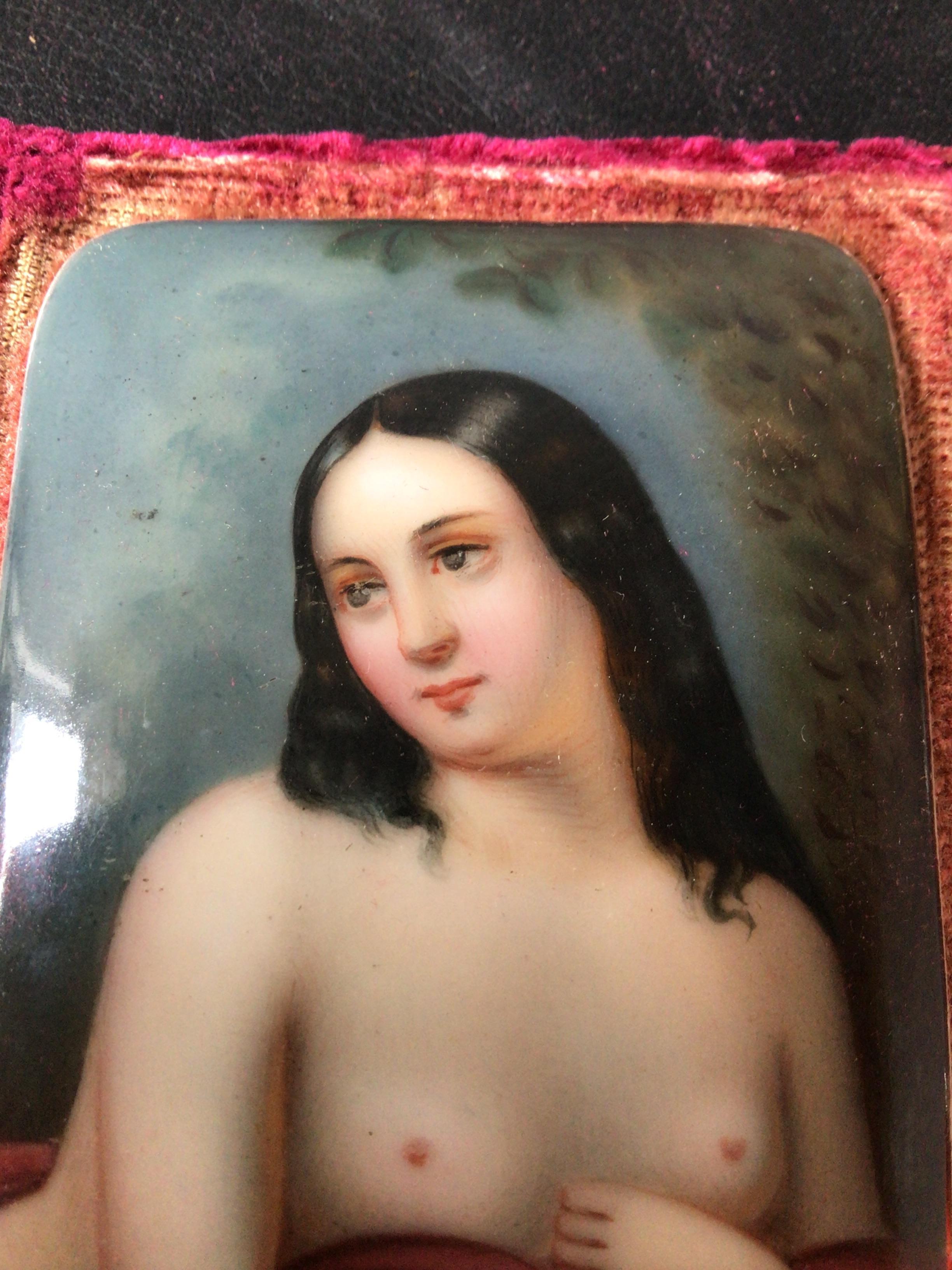 1870s Minature Portrait on Porcelain of Nude Woman In Good Condition For Sale In Tarrytown, NY