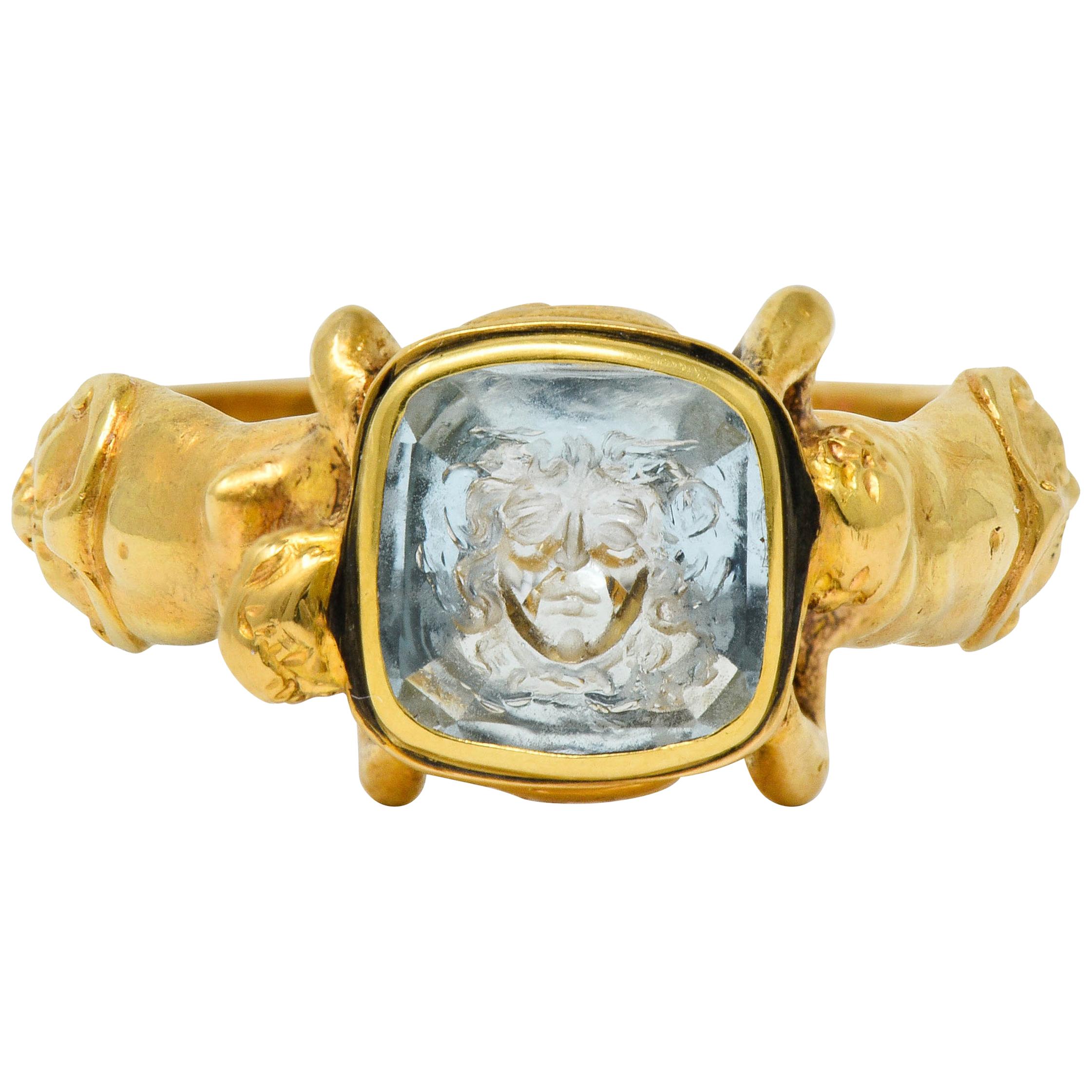 1870s Neoclassical Aquamarine Intaglio 18 Karat Gold Medusa Gorgon Signet  Ring For Sale at 1stDibs | gorgon ring