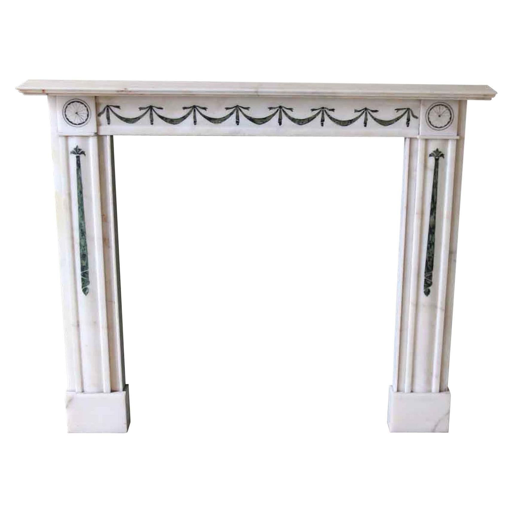 NYC Waldorf Astoria Hotel White Onyx Mantel Green Inlay For Sale