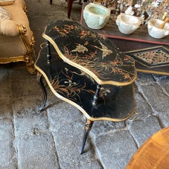 1870s Orientalist Hand-Painted Wood Two-story Italian Table