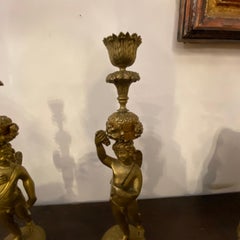 1870s Pair of Louis Philippe Gilt Bronze and Marble French Candlesticks