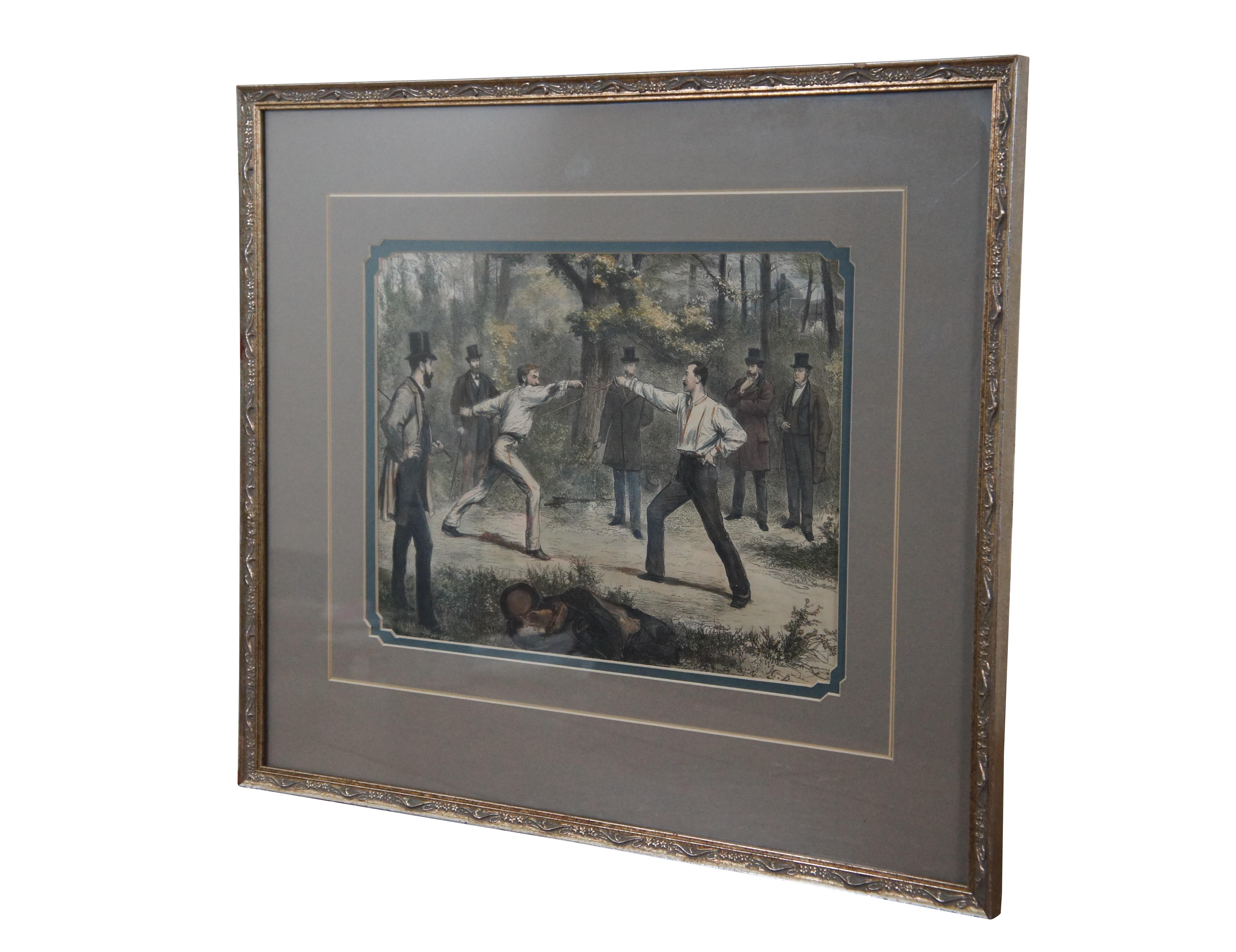 Framed late 19th century hand colored wood engraving depicting 