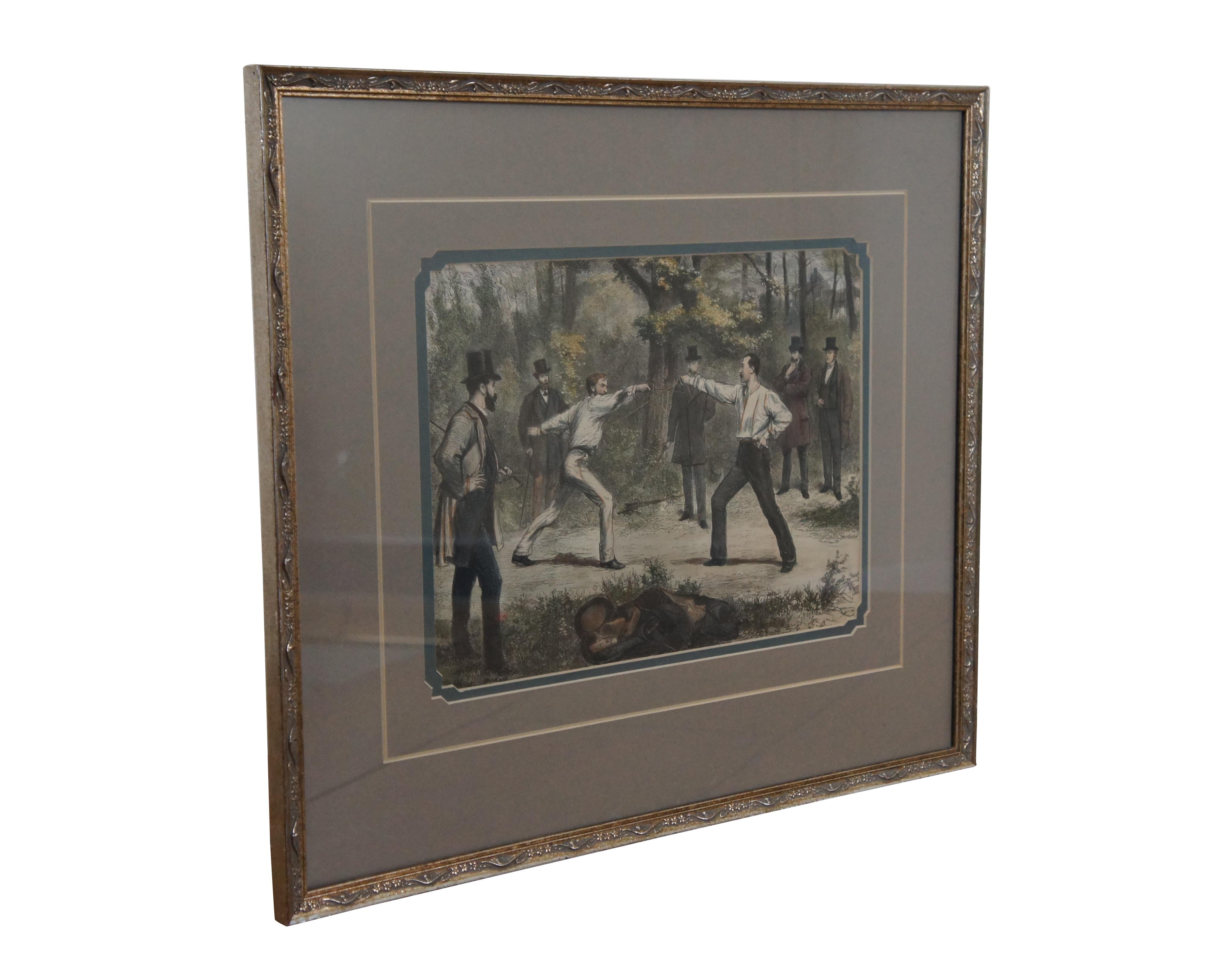Victorian 1870s Parisian Duels An Encounter in the Bois Boulogne Hand Colored Engraving