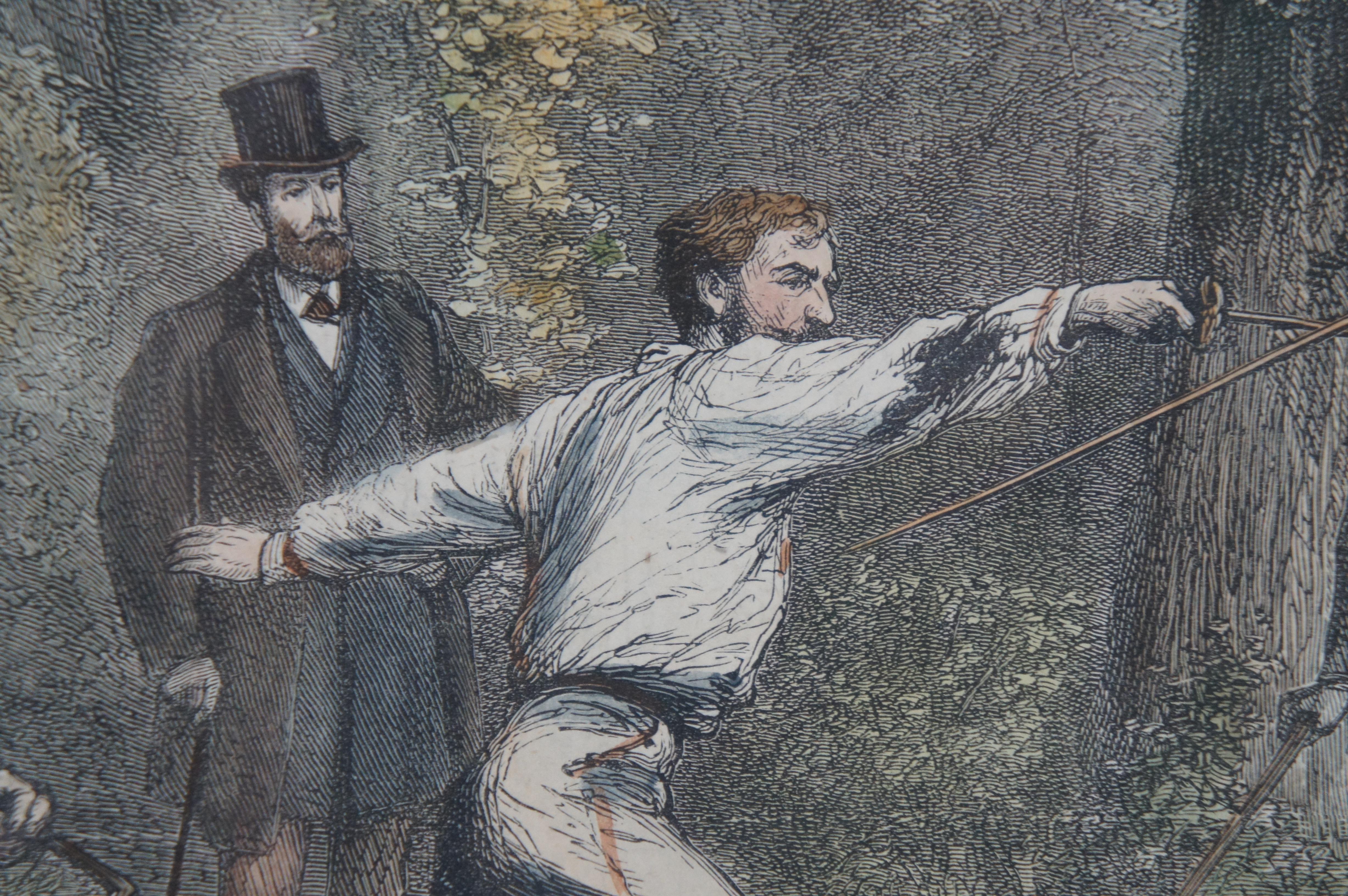 1870s Parisian Duels An Encounter in the Bois Boulogne Hand Colored Engraving 3