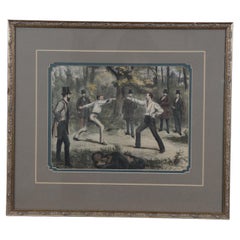 1870s Parisian Duels An Encounter in the Bois Boulogne Hand Colored Engraving