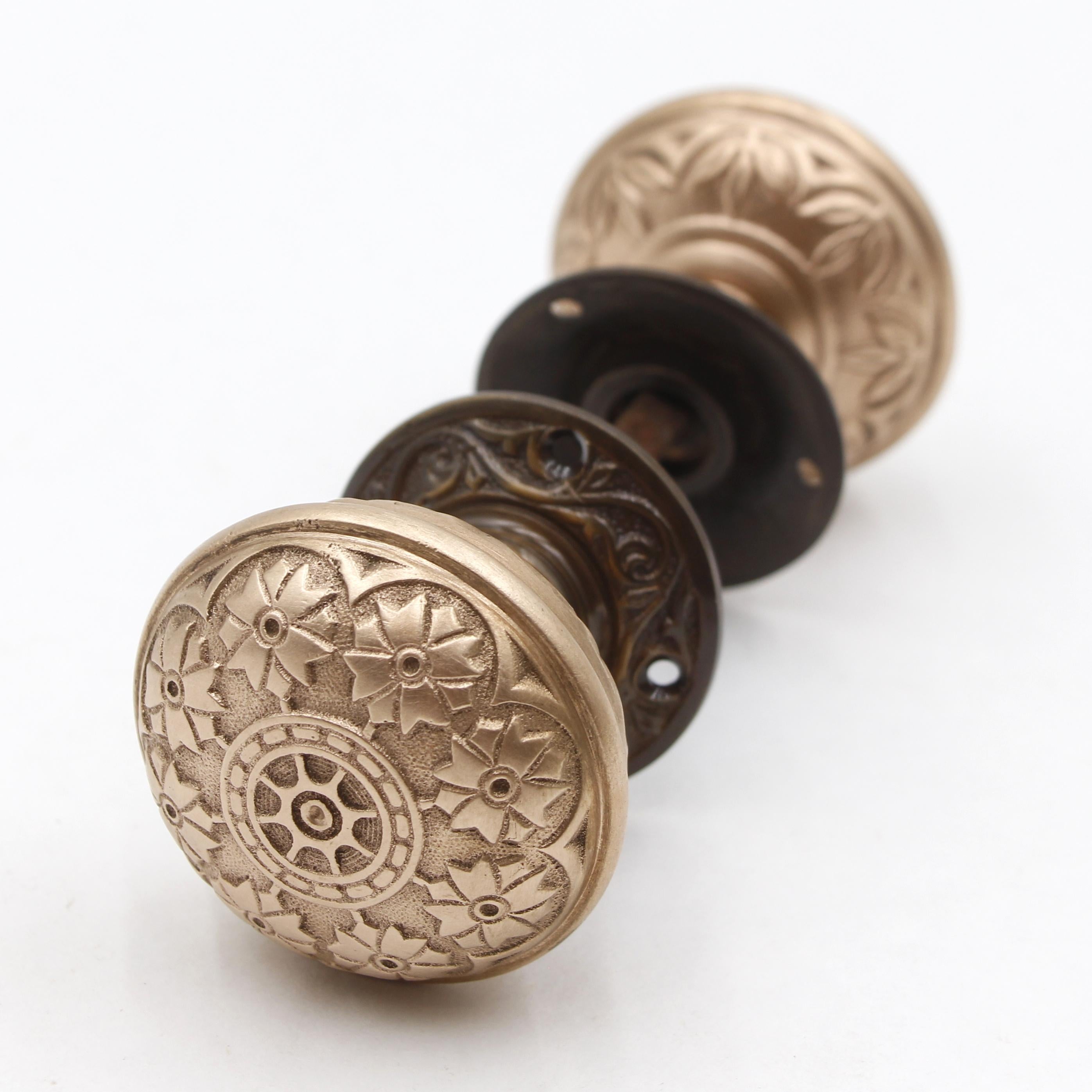 American 1870s Polished Brass 8-Fold Passage Doorknob Set Qty Available For Sale