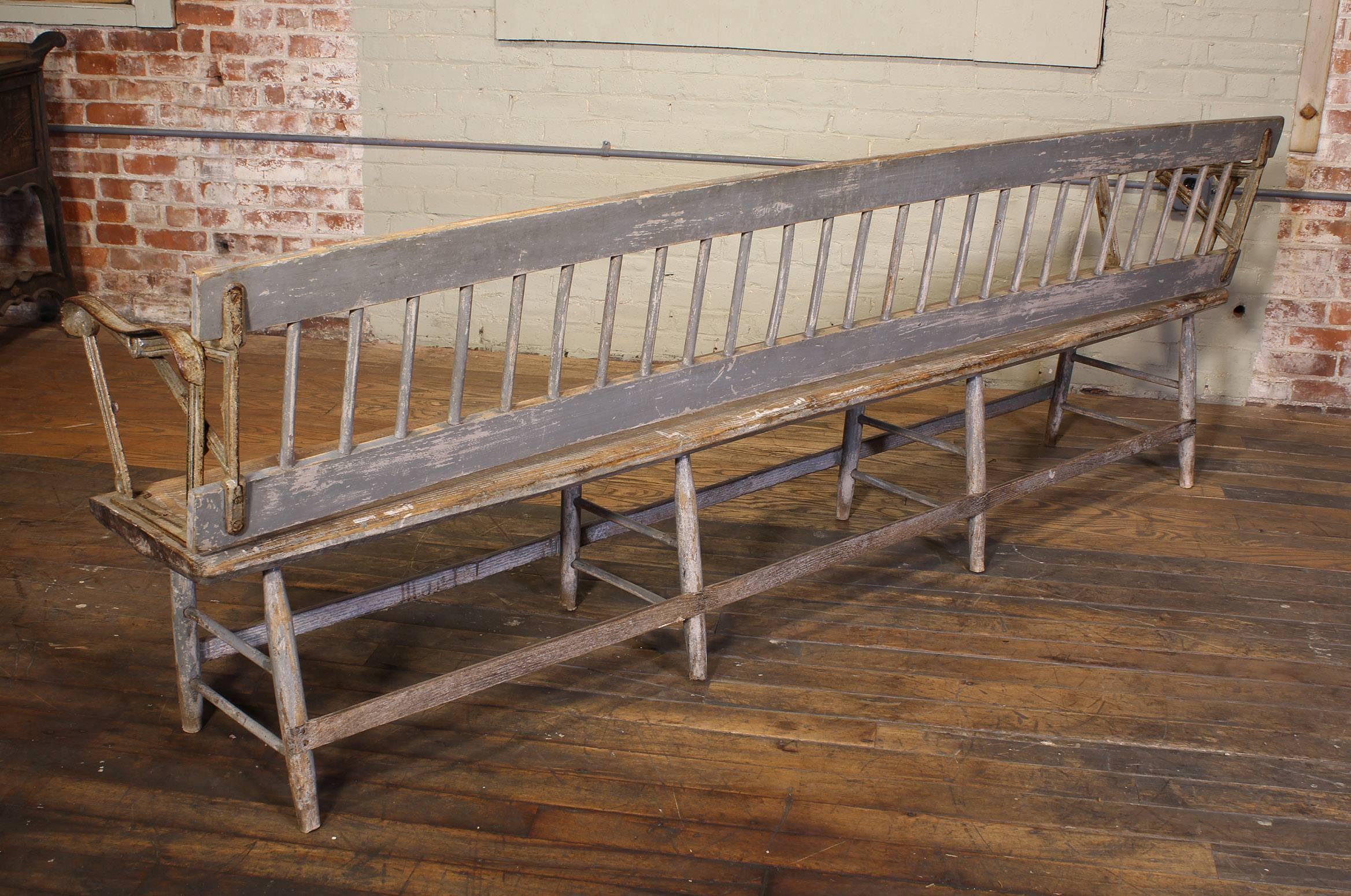 1870s Railroad Station Reversible Flip Back Train Depot Wood and Cast Iron Bench 3
