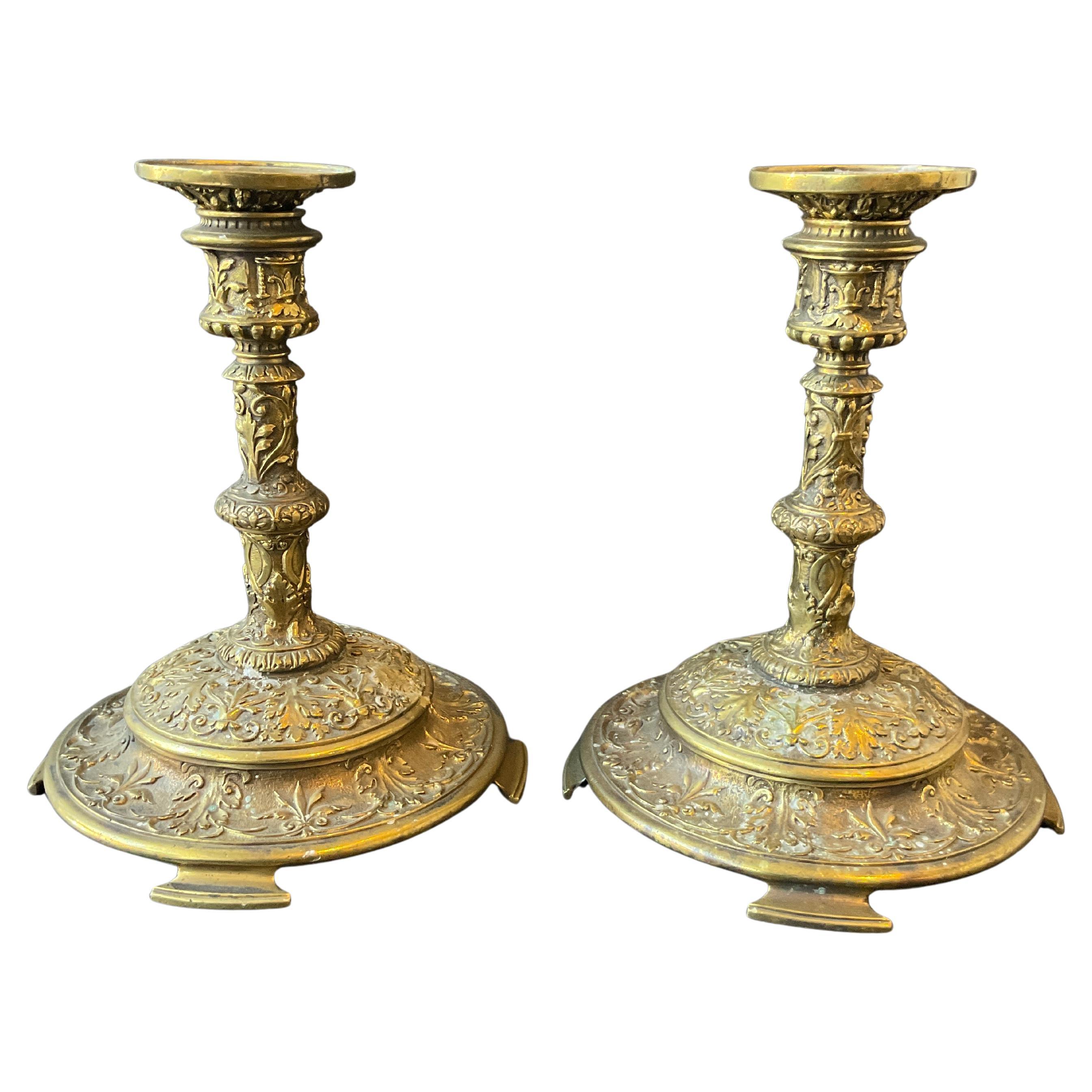 Candelieri in ottone rinascimentali del 1870