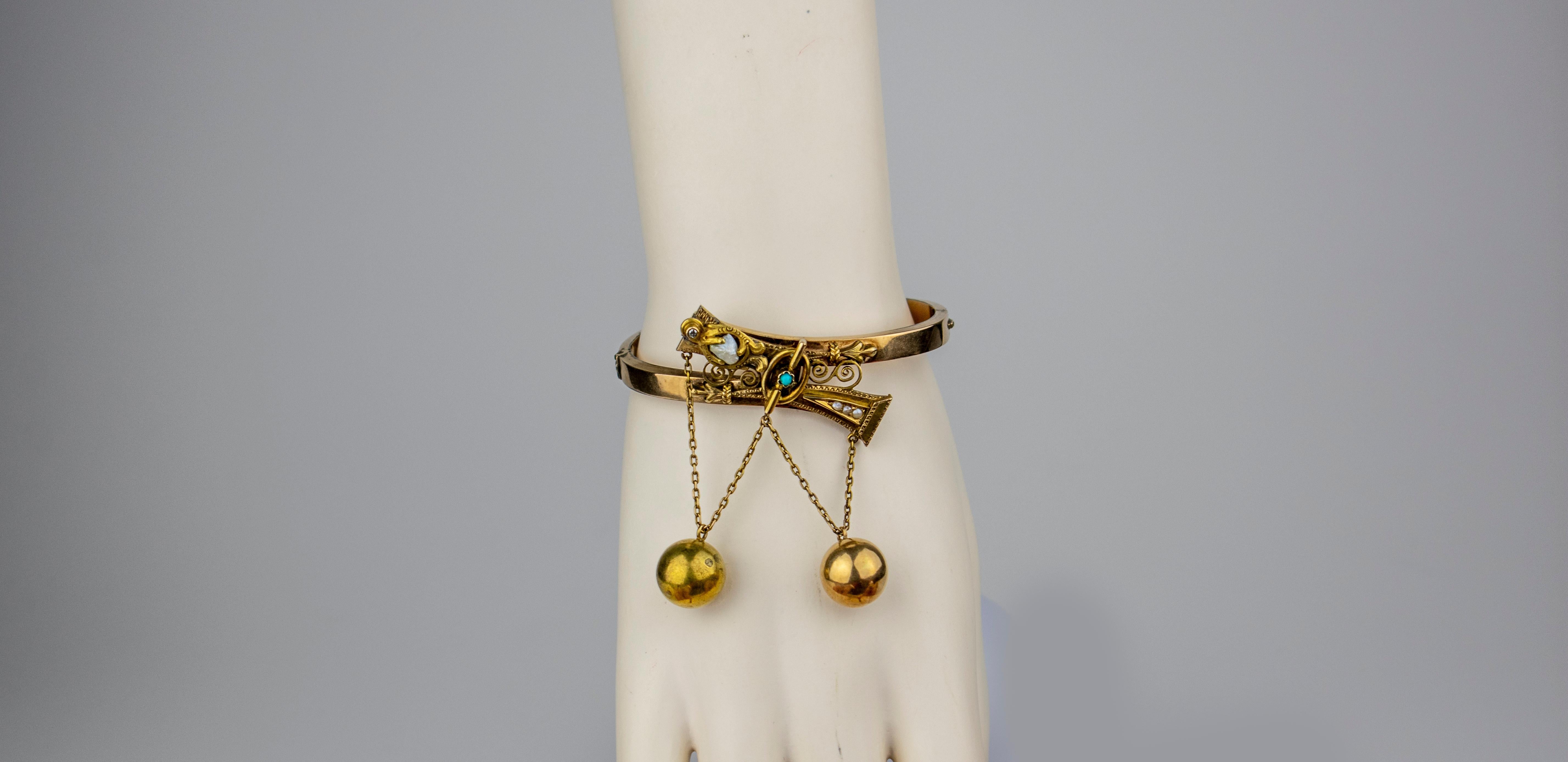 Women's 1870s Russian Two Color Gold Pearl Bracelet by Mikhailov, St. Petersburg For Sale