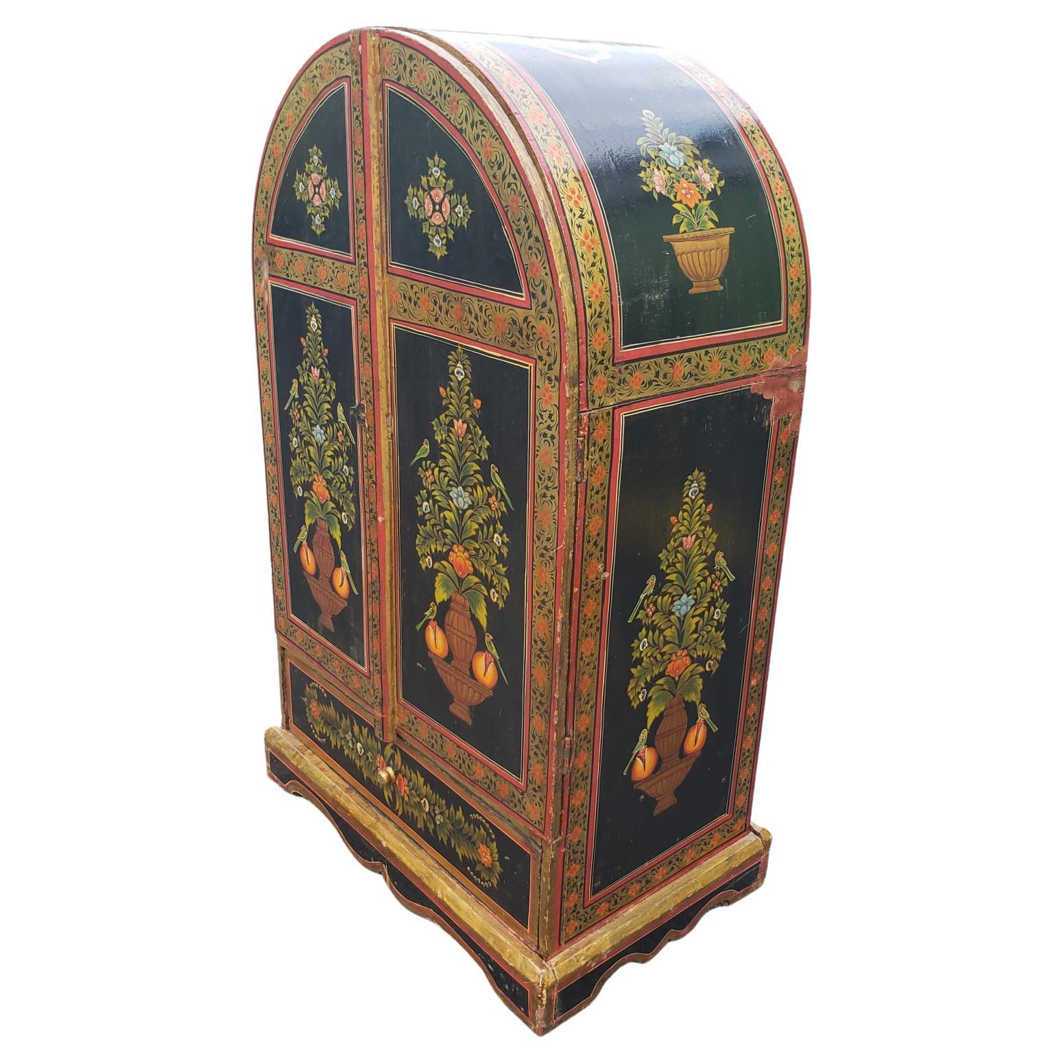 Victorian 1870s Scandinavian Rosemaling Hand Painted Small Chest Cupboard