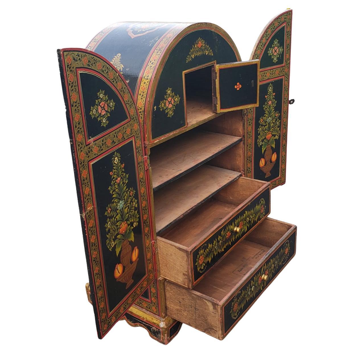 Hand-Painted 1870s Scandinavian Rosemaling Hand Painted Small Chest Cupboard