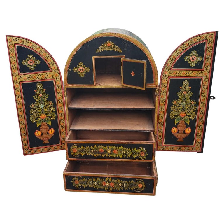 19th Century 1870s Scandinavian Rosemaling Hand Painted Small Chest Cupboard For Sale