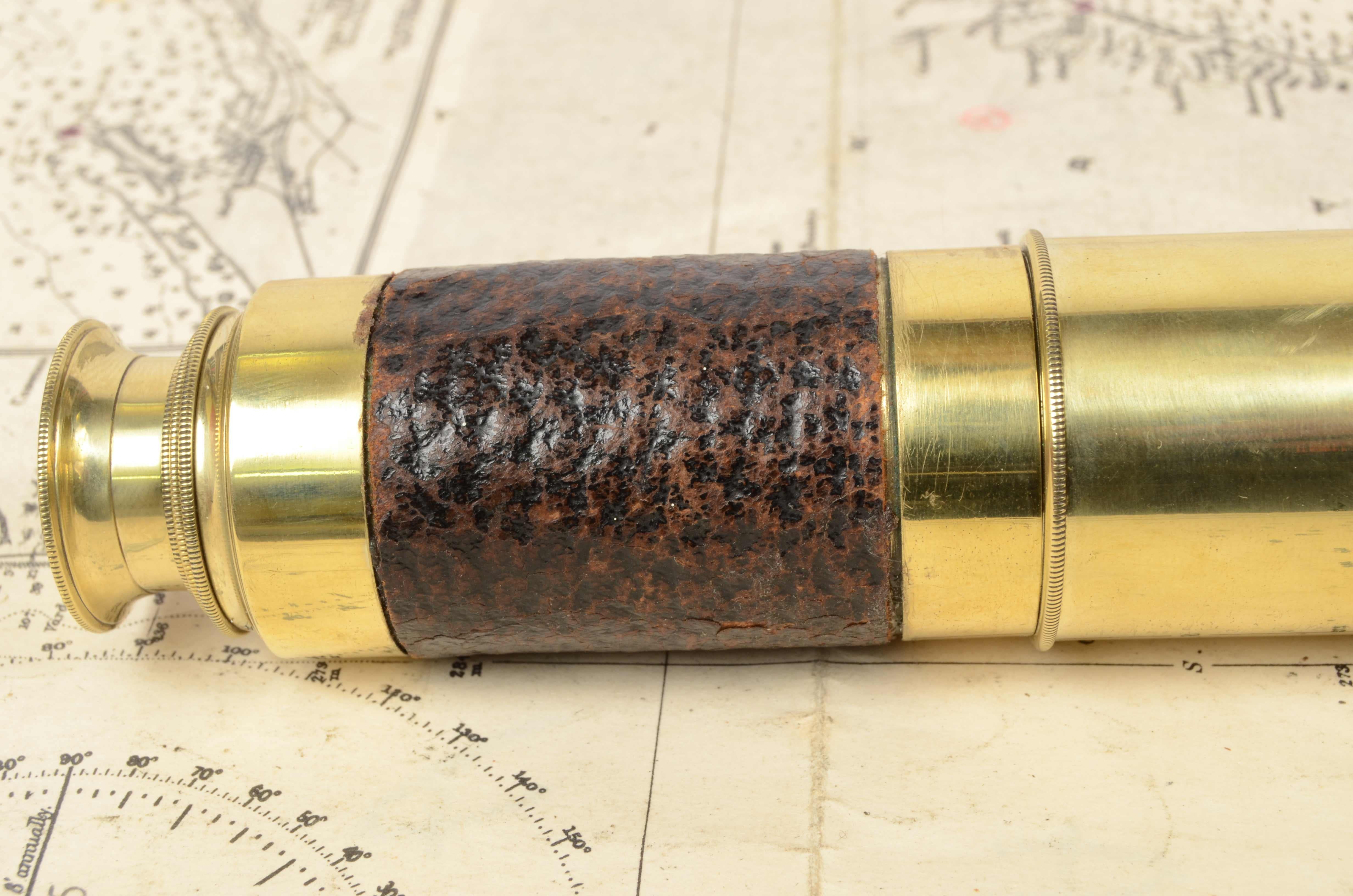Late 19th Century 1870s Small Brass and Leather French Telescope Antique Marine Navigation Tool