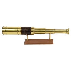 1870s Small Brass and Leather French Telescope Antique Marine Navigation Tool