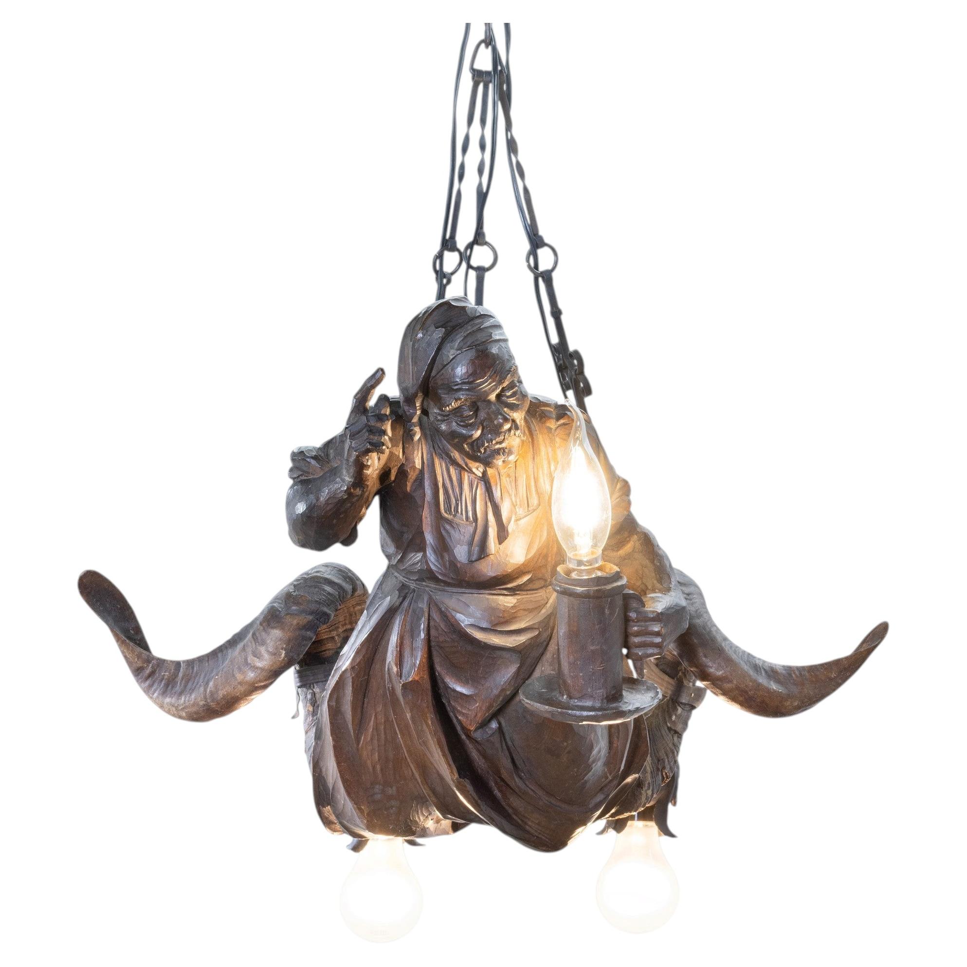 1870's Swiss Black Forest Hanging Light Fixture Chandelier For Sale